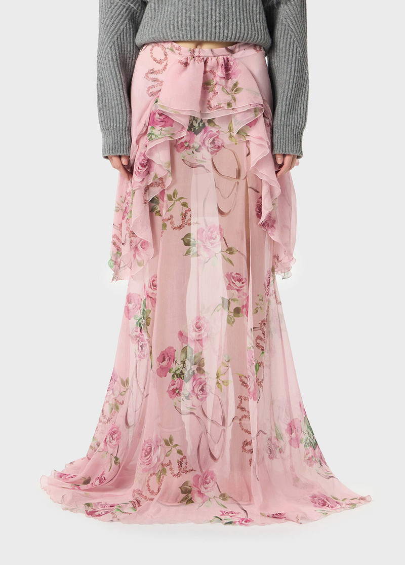 Blumarine PRINTED SILK CREPONNE SKIRT WITH RUFFLES outlook