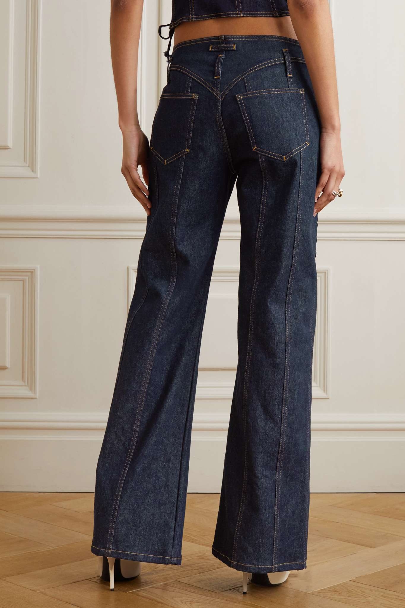 Lace-up low-rise wide-leg jeans - 3