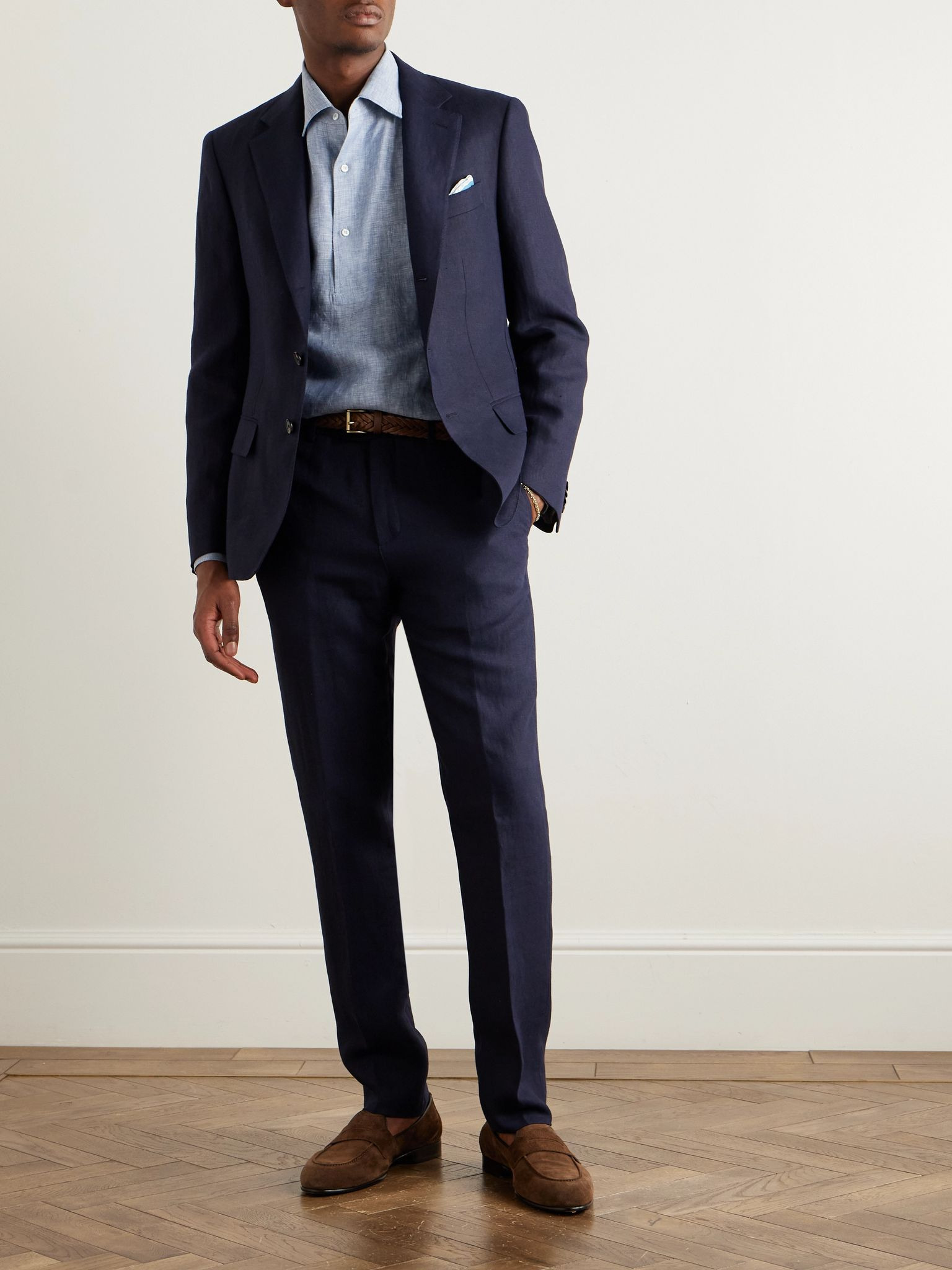 Carlo Straight-Leg Linen Suit Trousers Navy - 2