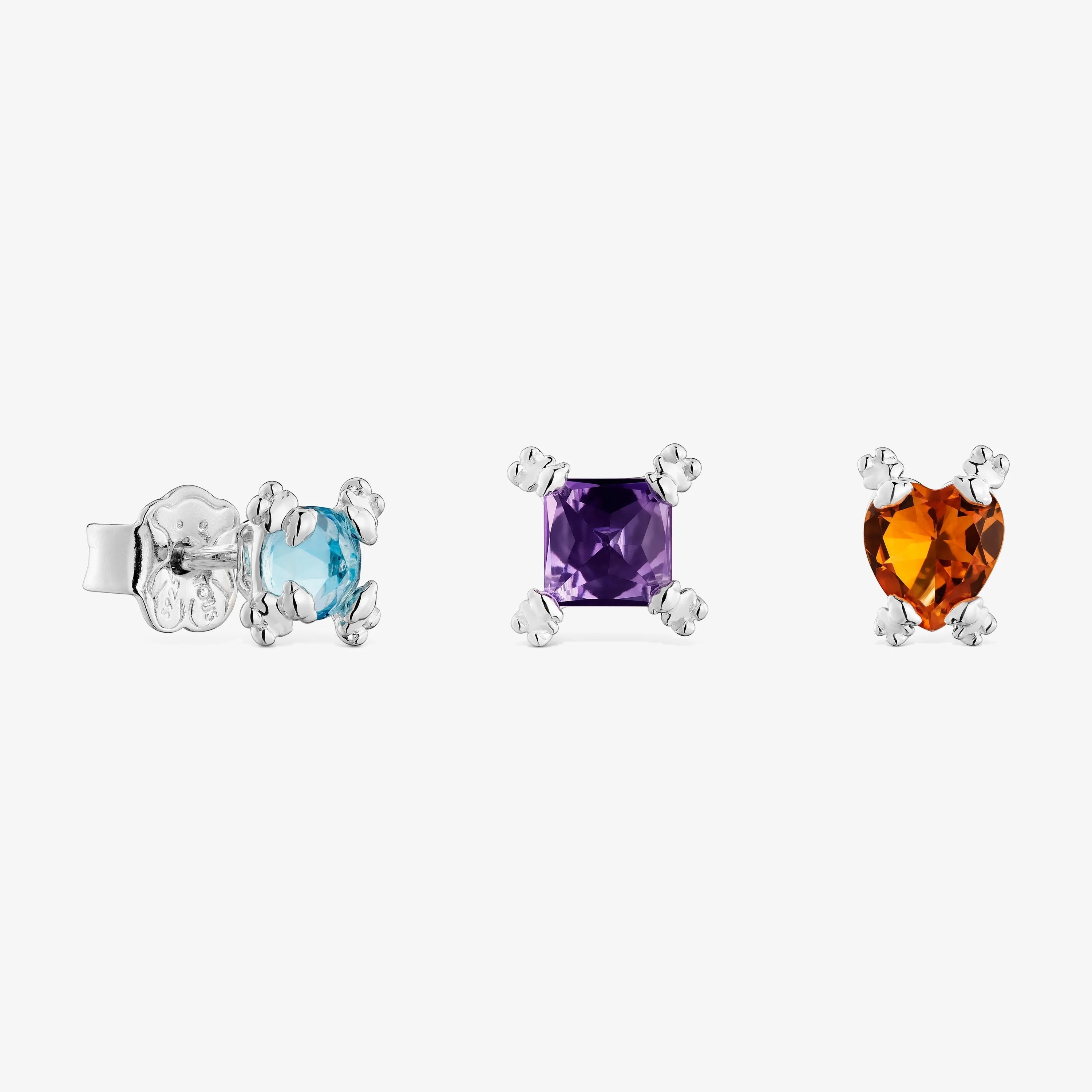 Set of three silver Color Pills Earrings with gemstones - 1