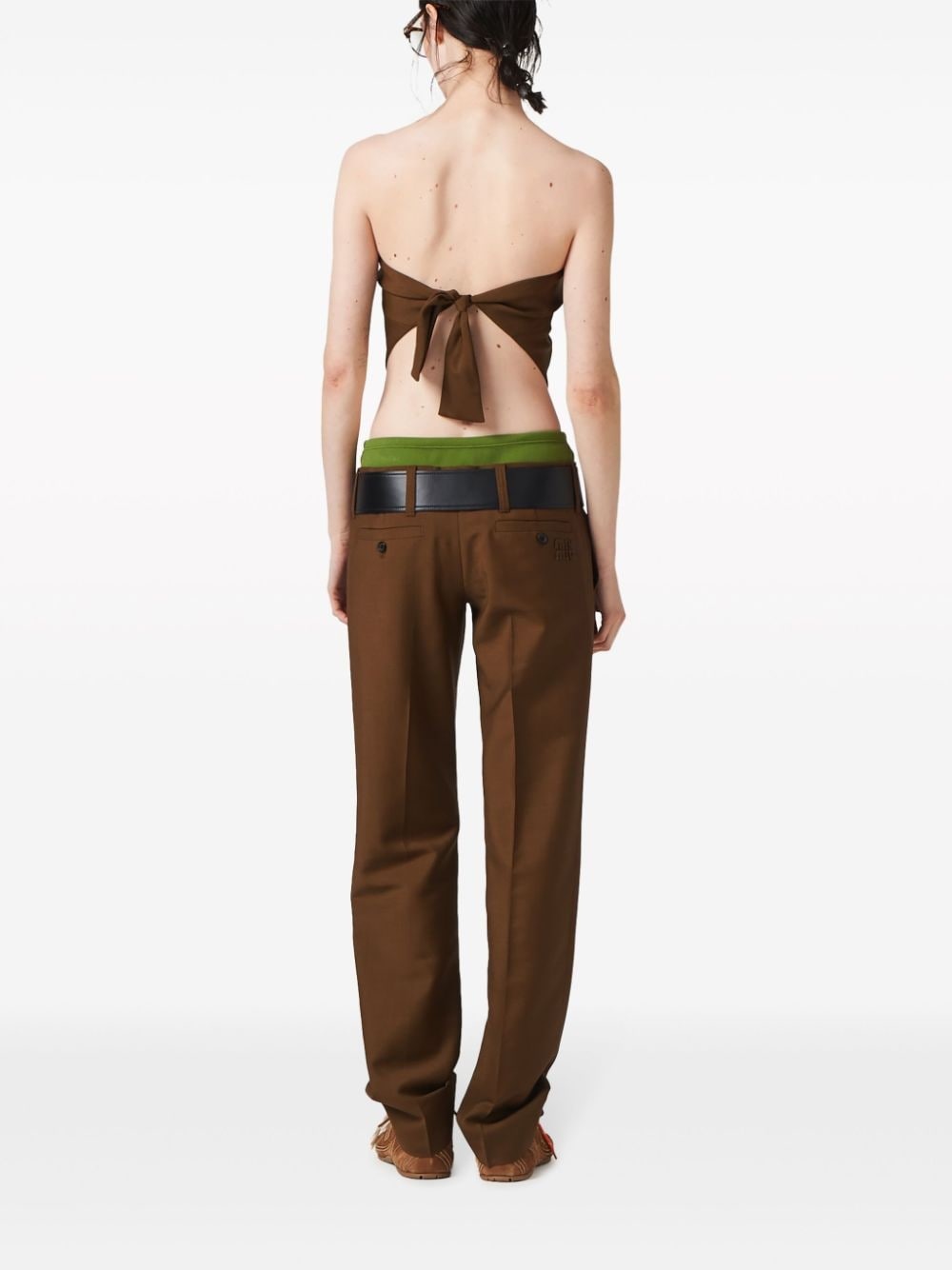 logo-embroidered wool trousers - 3