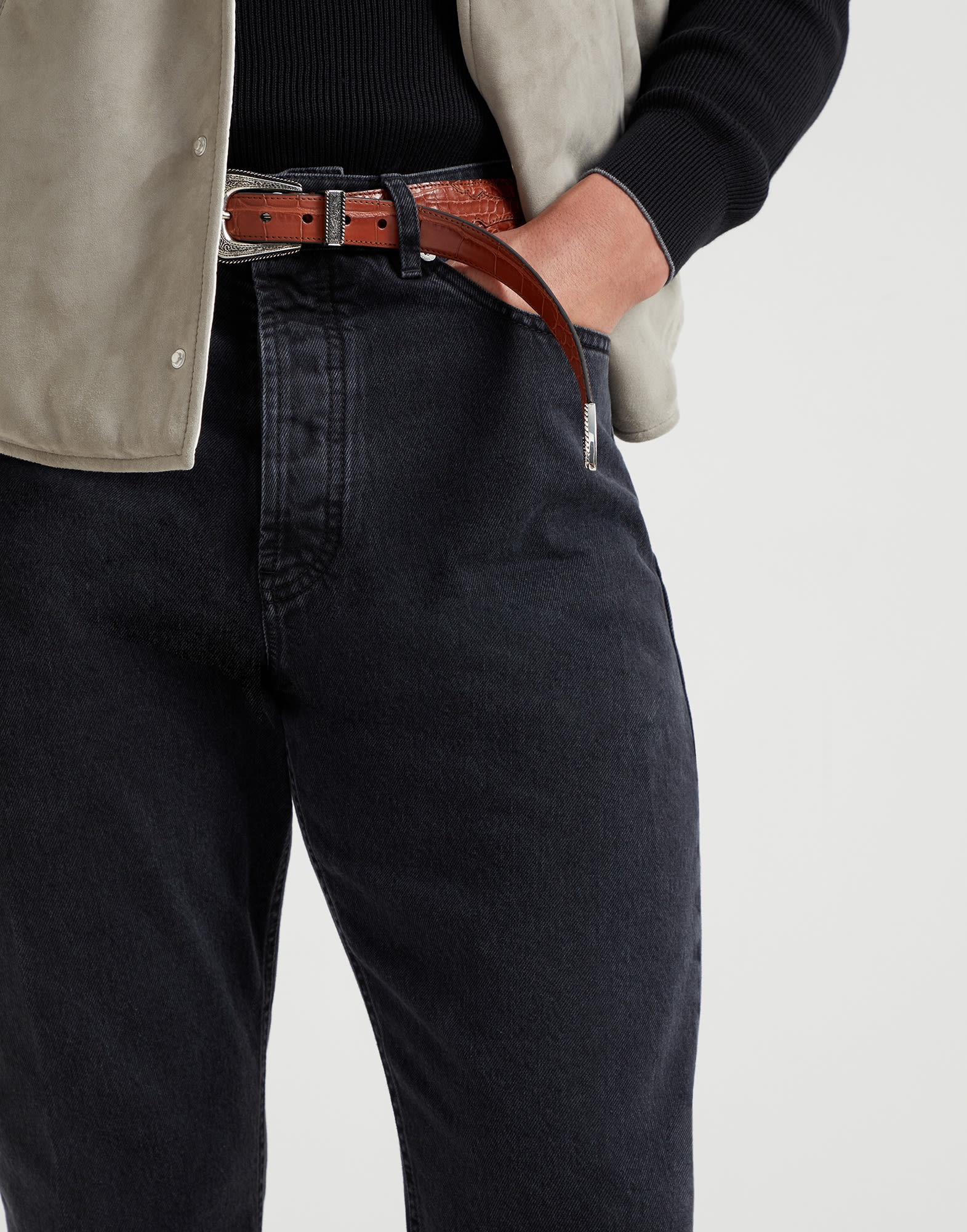Greyscale denim iconic fit five-pocket trousers - 3