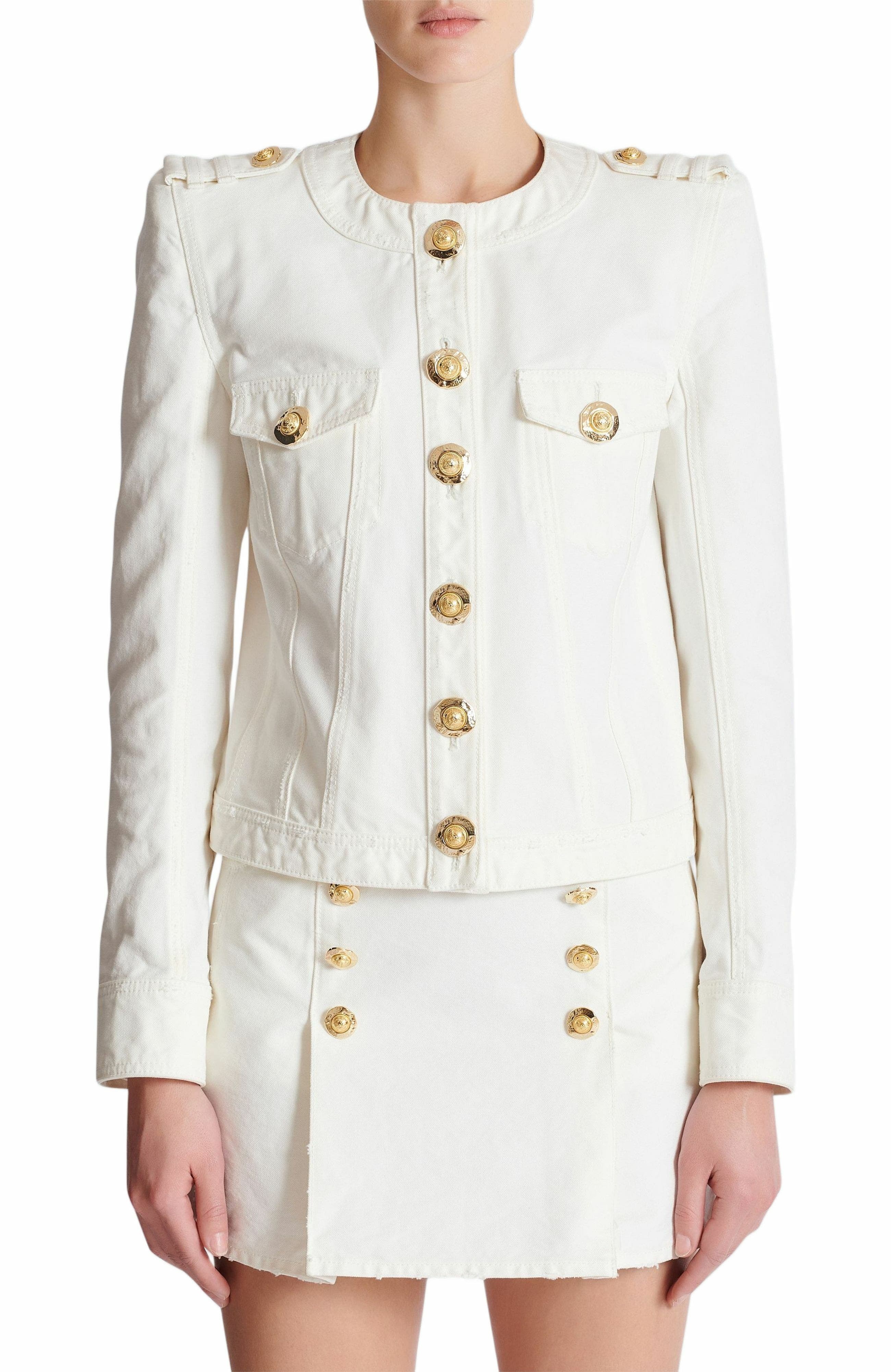 Balmain Cropped cotton canvas jacket in White at Nordstrom - 8
