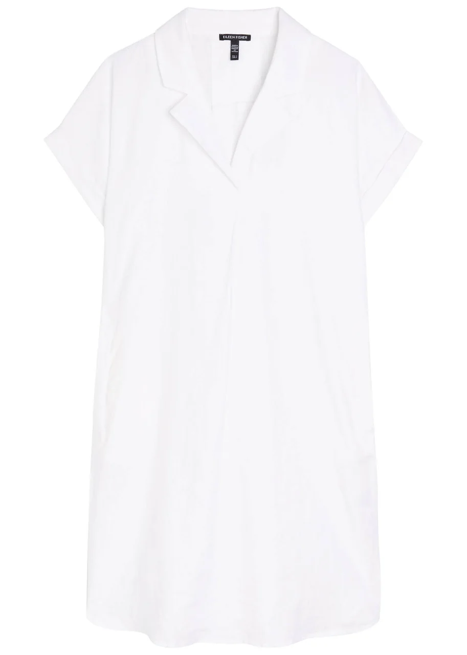Eileen Fisher Notch Collar Linen Midi Shirt Dress - 1