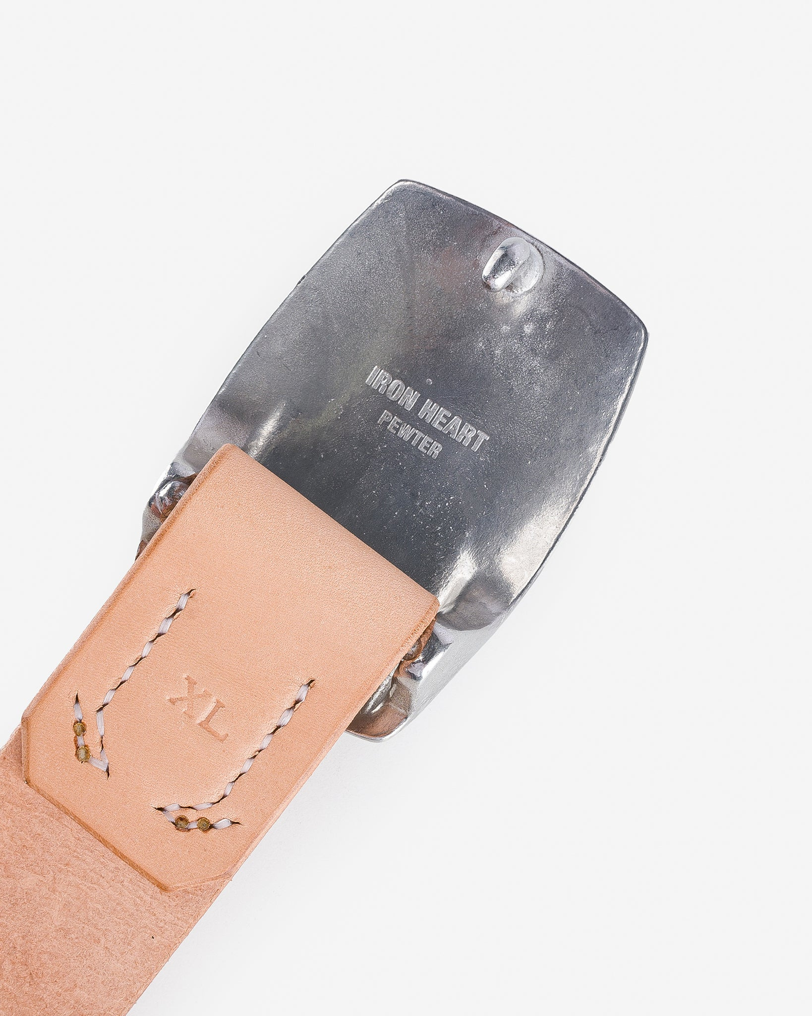 IHB-09-NATP Heavy Plate Pewter Buckle Tochigi Leather Belt - Natural - 4