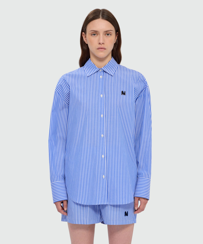 MSGM Blue striped cotton poplin shirt with chest embroidery outlook