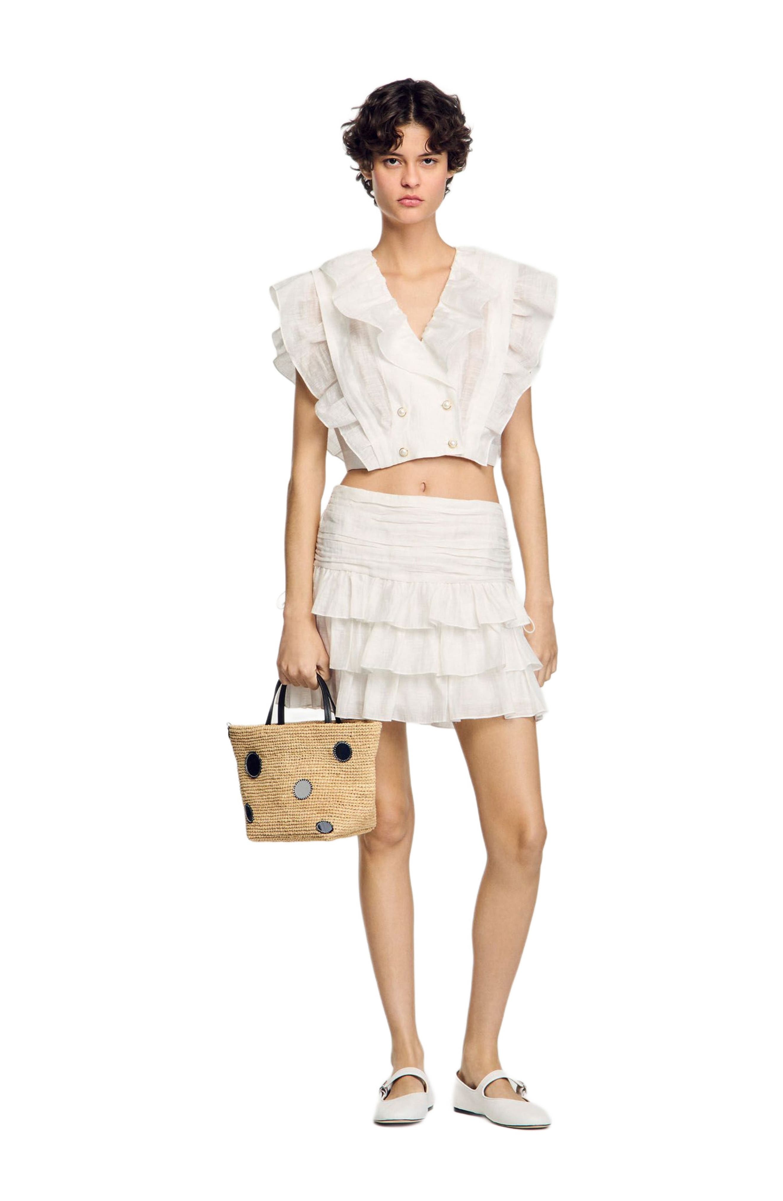 SANDRO Ruffled crop top in White at Nordstrom - 6