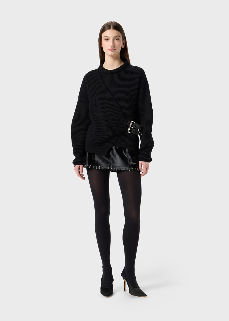 Blumarine RIBBED WOOL SWEATER WITH STRAPS AND BUCKLES outlook