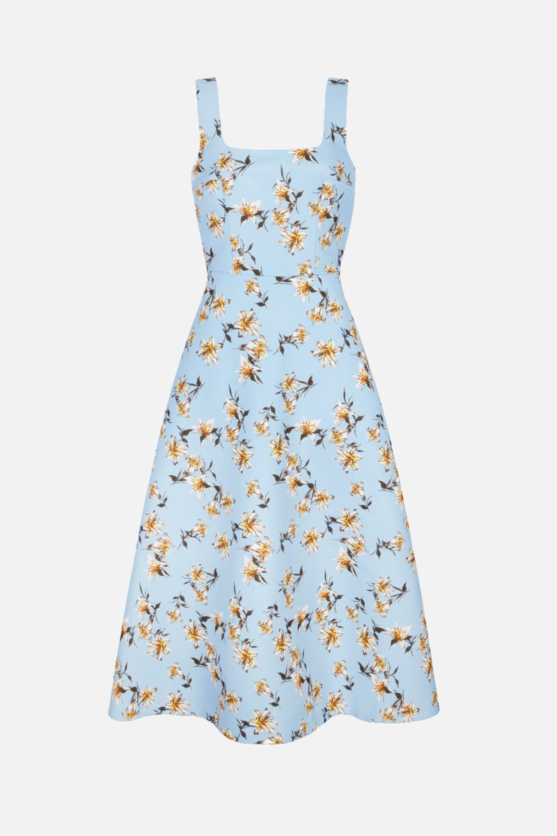 Shiloh Dress In Blue Summer Lillies Taffeta Faille 1