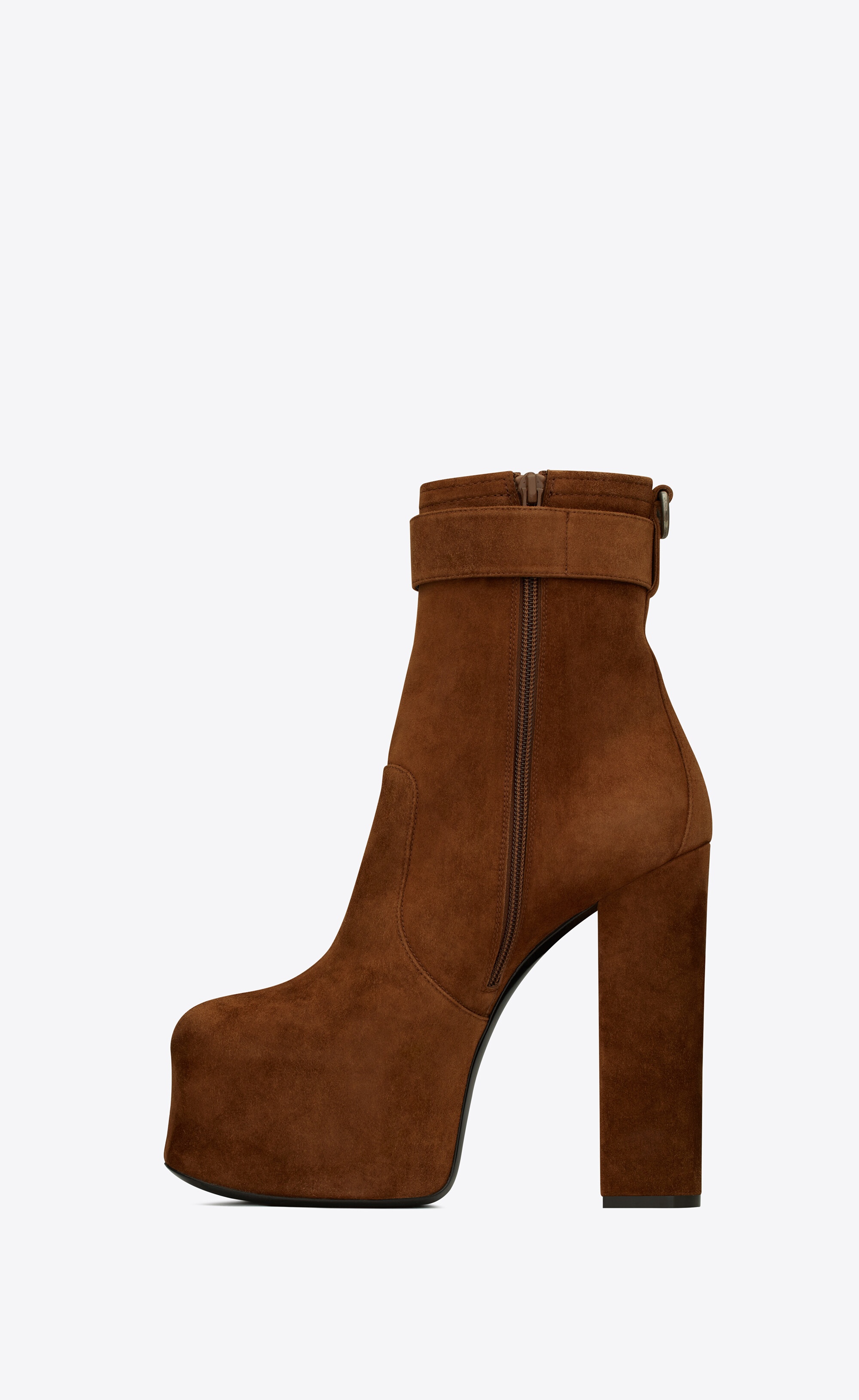 cherry buckle platform booties in suede - 3