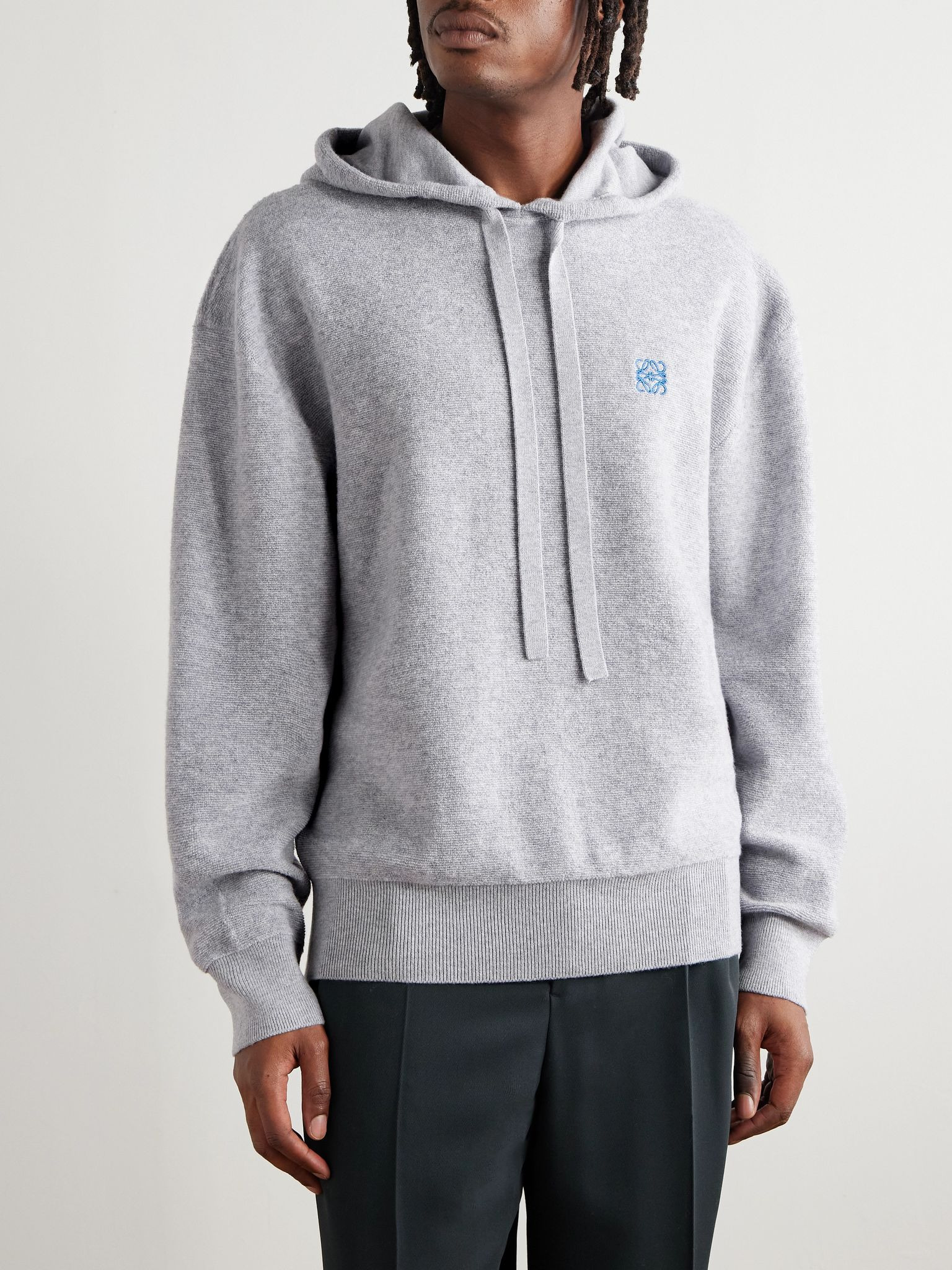 Logo-Embroidered Wool Hoodie Light gray - 3