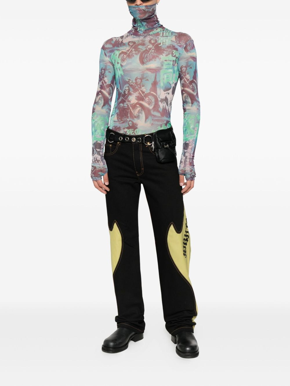 leather-panelled logo jeans - 2
