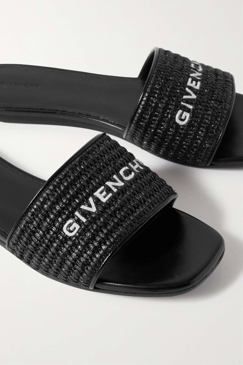 4G leather-trimmed embroidered raffia slides 4