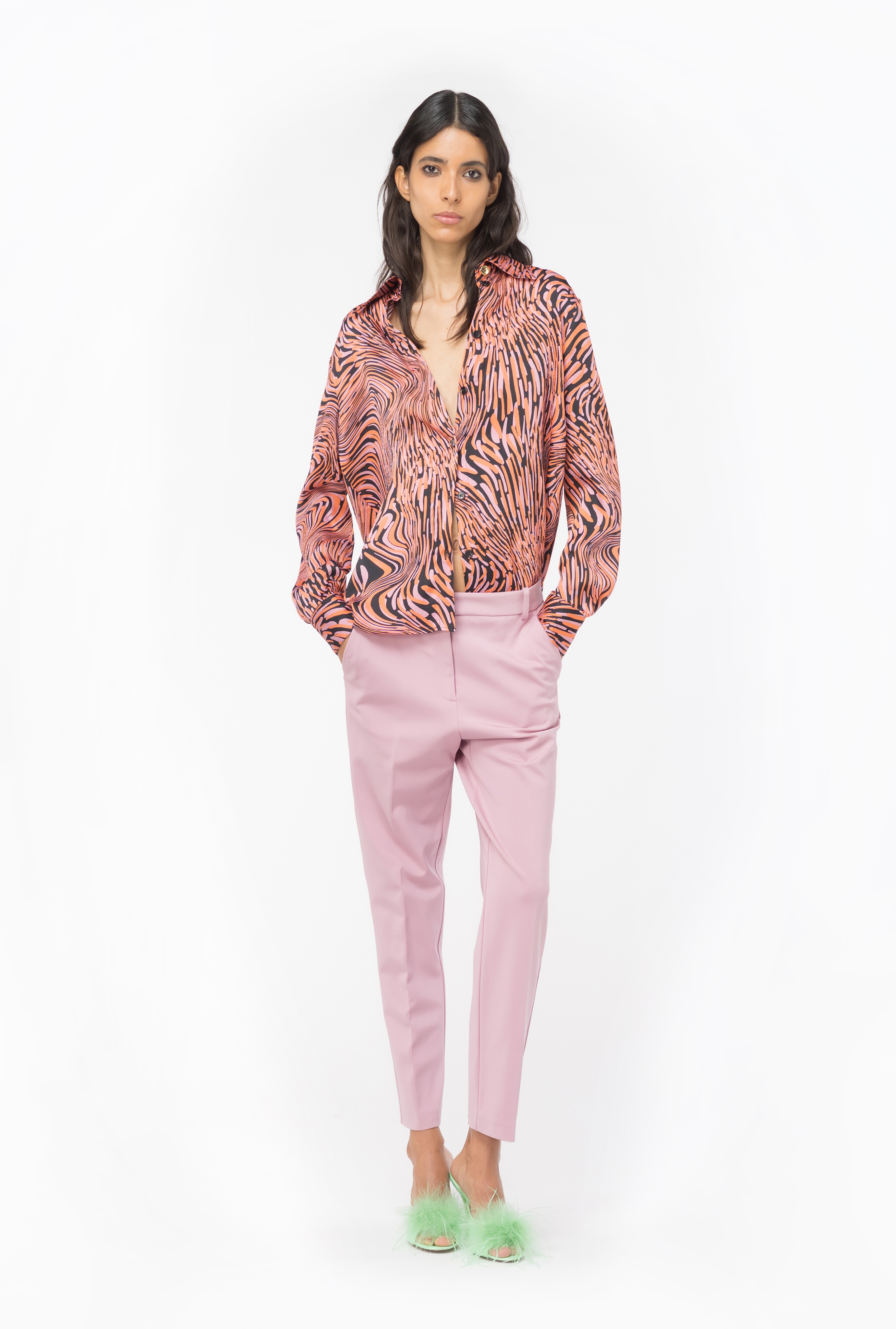 SATIN SHIRT WITH DISTORTED PRINT - 3