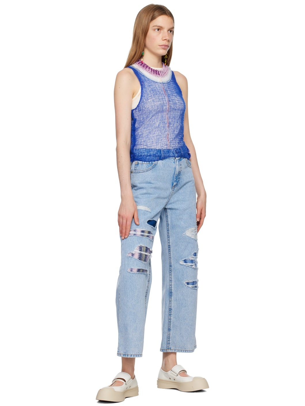 Blue Cutout Tank Top - 4