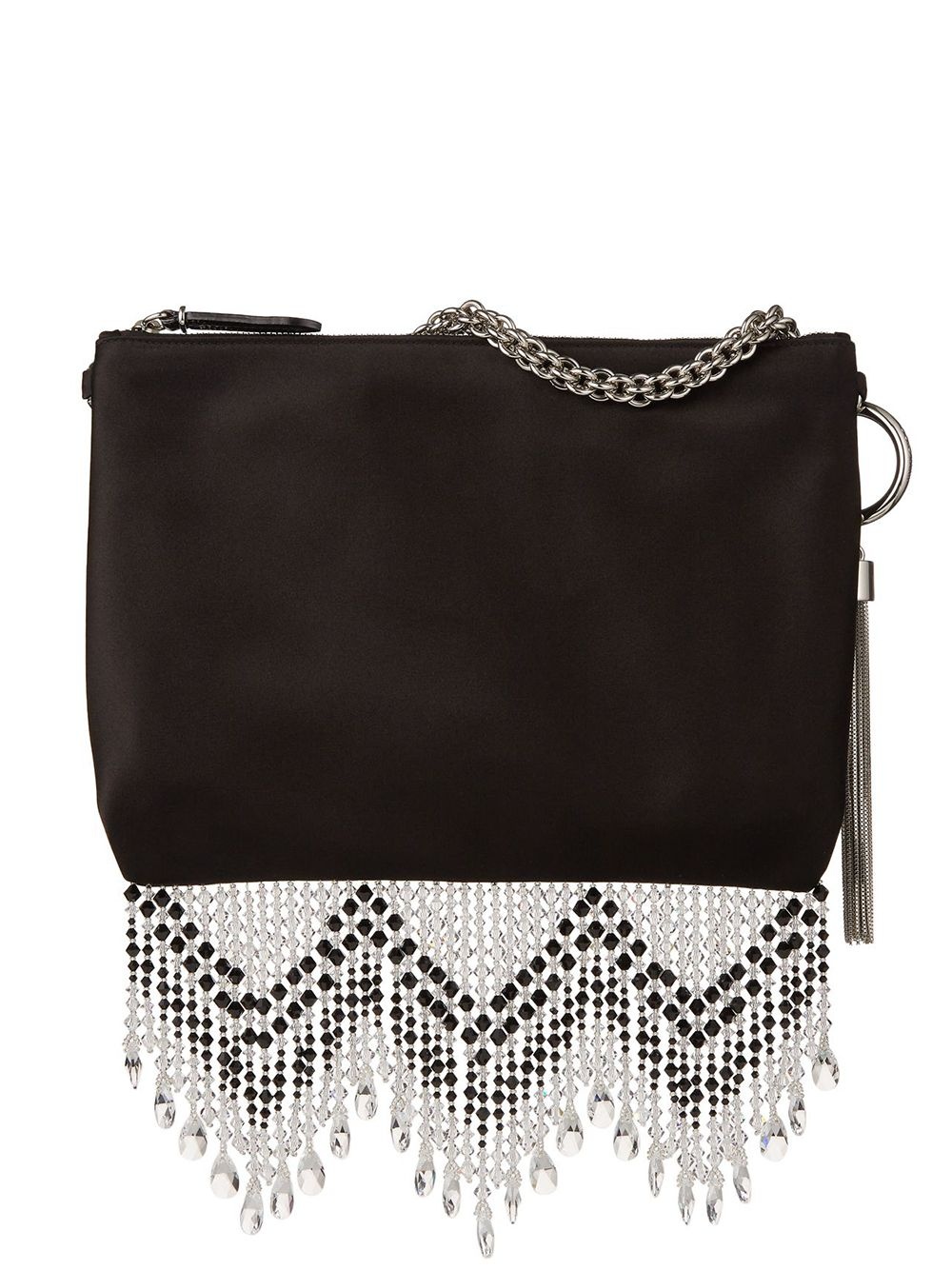 beaded fringe clutch bag with detachable chain shoulder strap - 4