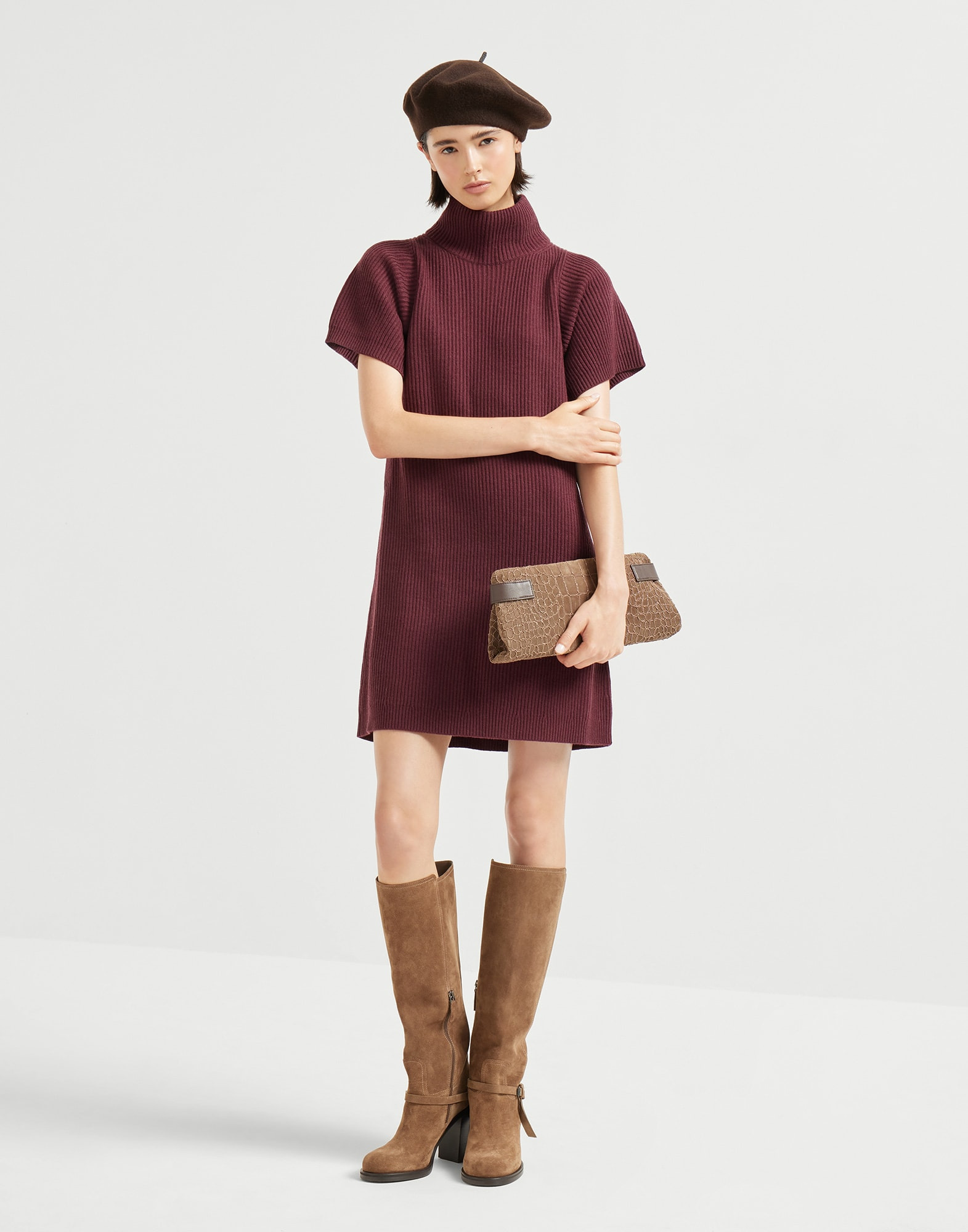 Virgin wool, cashmere and silk English rib knit dress with monili - 5