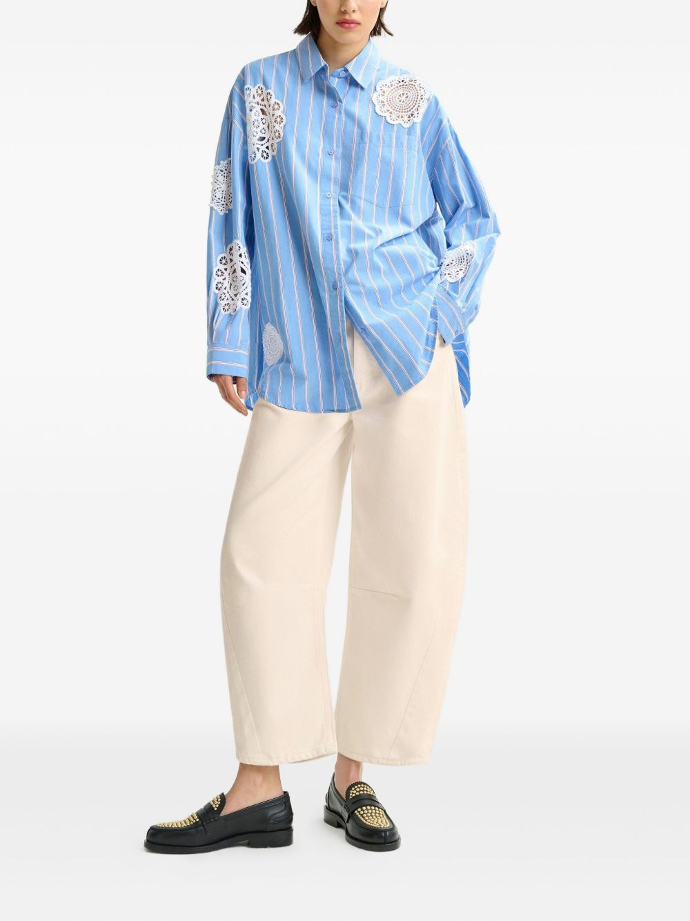 striped lace-patchwork shirt - 2