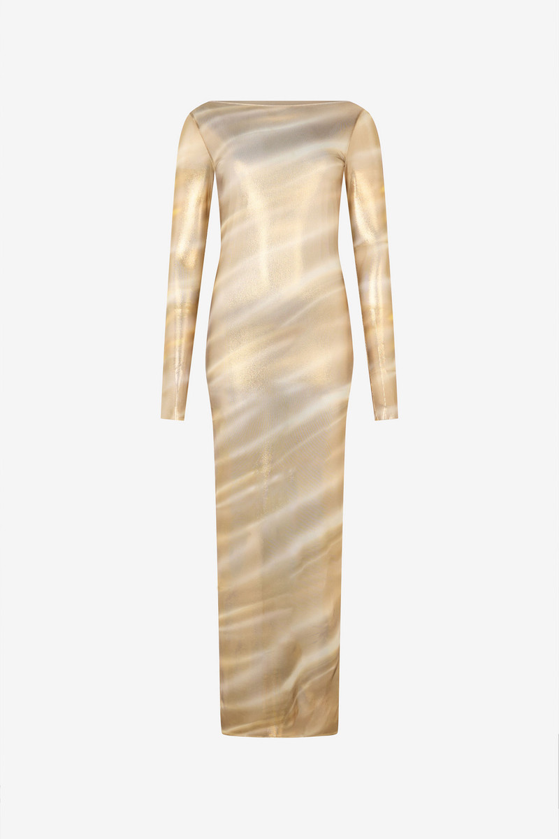 Sheer Marble-Print Maxi Dress 1