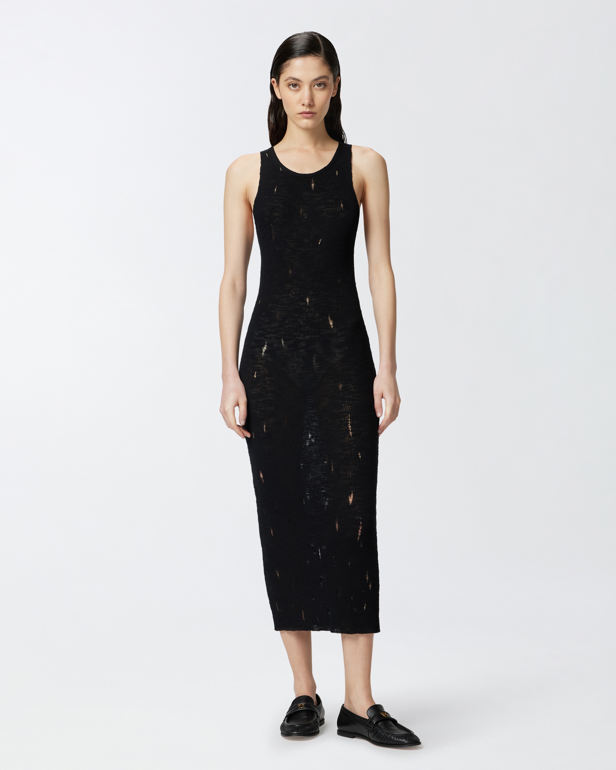 LONG DRESS IN LIGHT KNIT WITH TEARS - 2