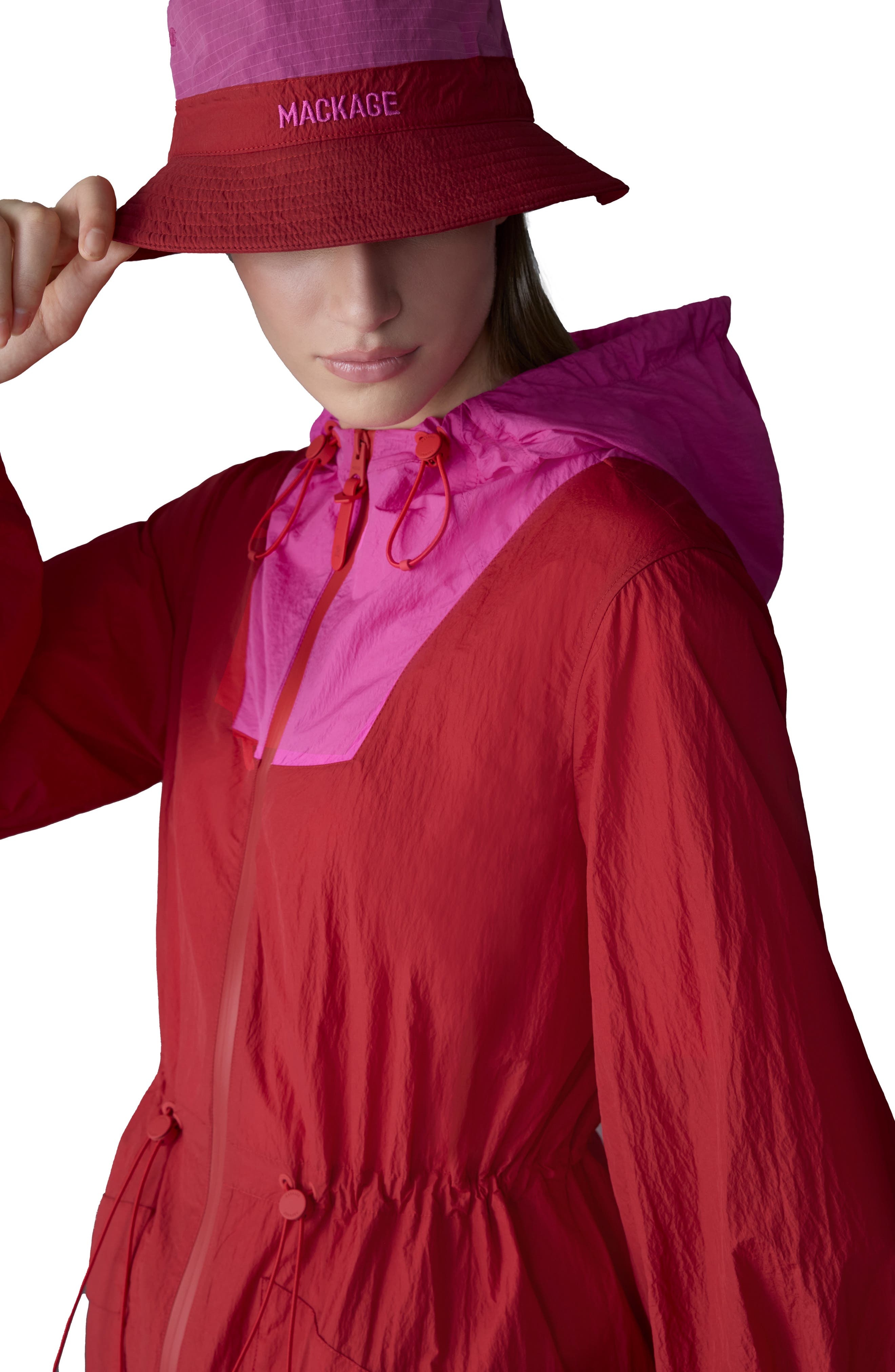 Mackage Alyster Packable Recycled Nylon Raincoat in Lava-Azalea at Nordstrom - 3