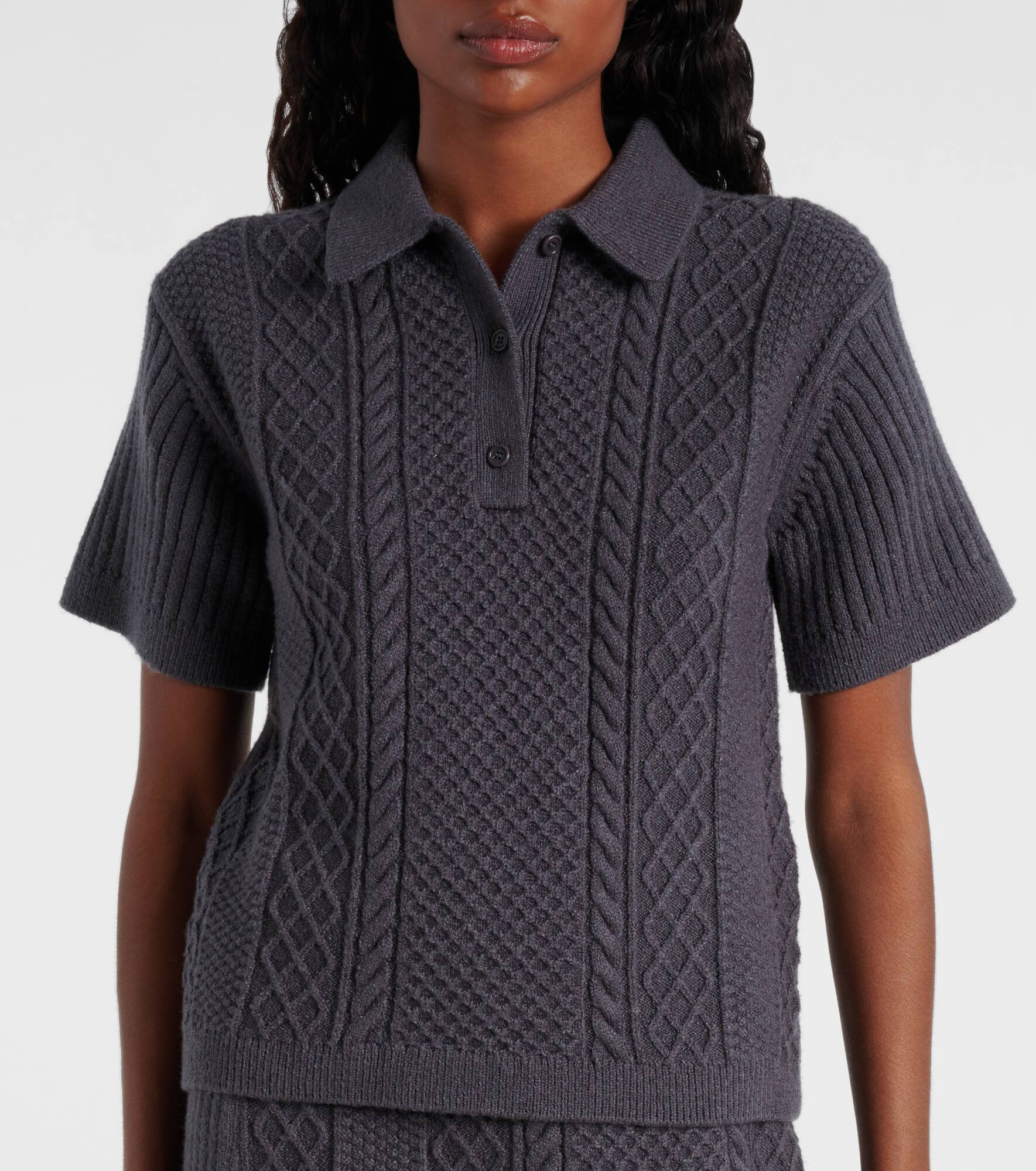 Cable-knit wool and cotton-blend polo shirt - 5