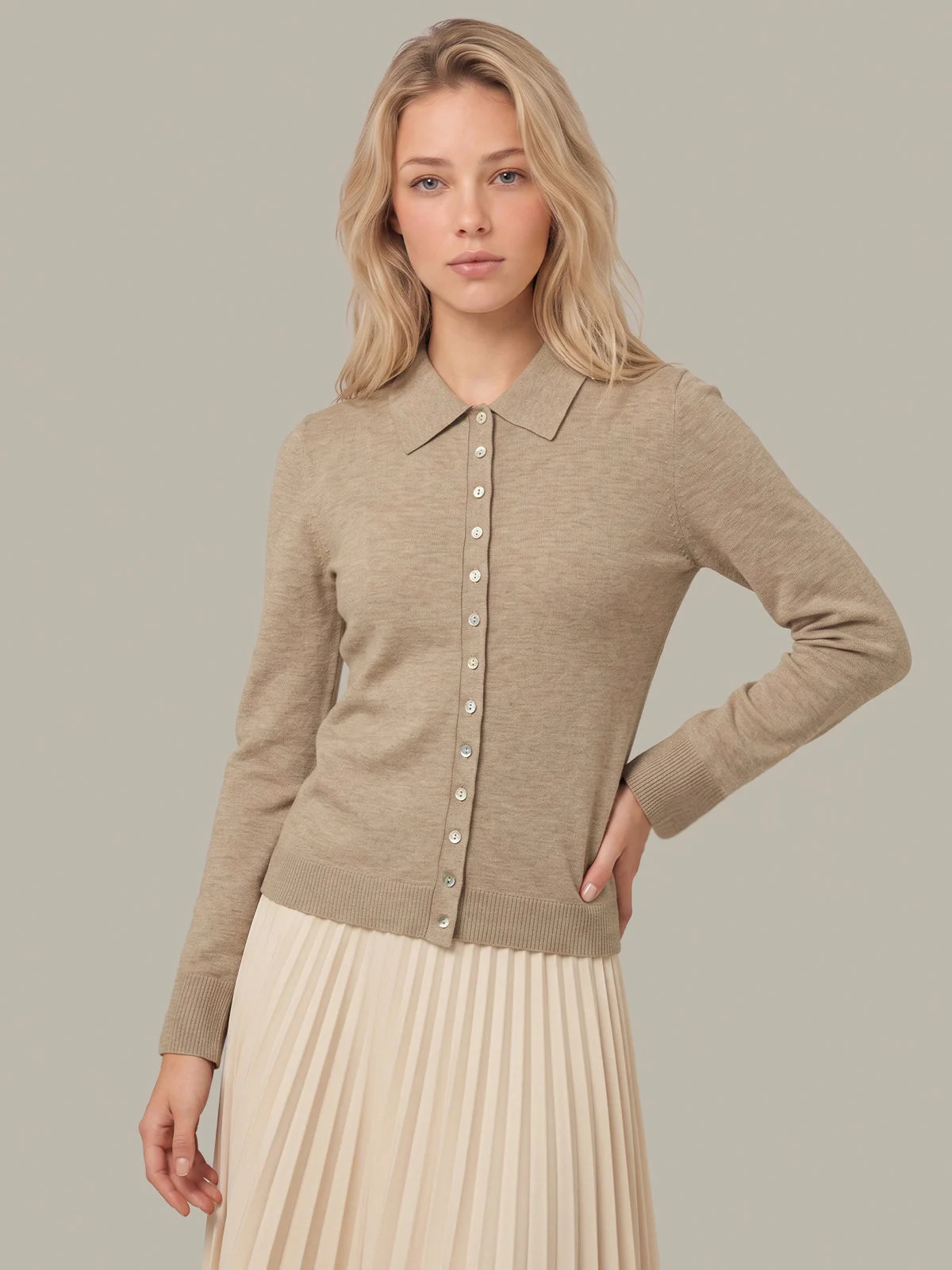 Joss Fitted Polo Collar Cardigan - 1