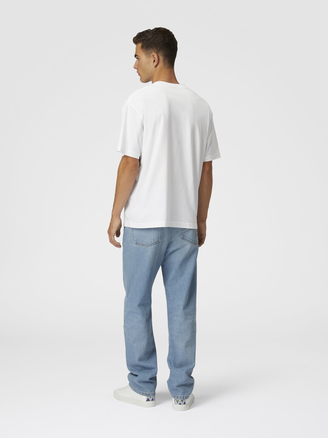Cotton crewneck T-shirt with macro zigzag print - 3