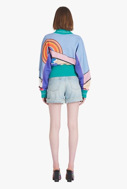 Cropped multicolor cotton sweatshirt - 3