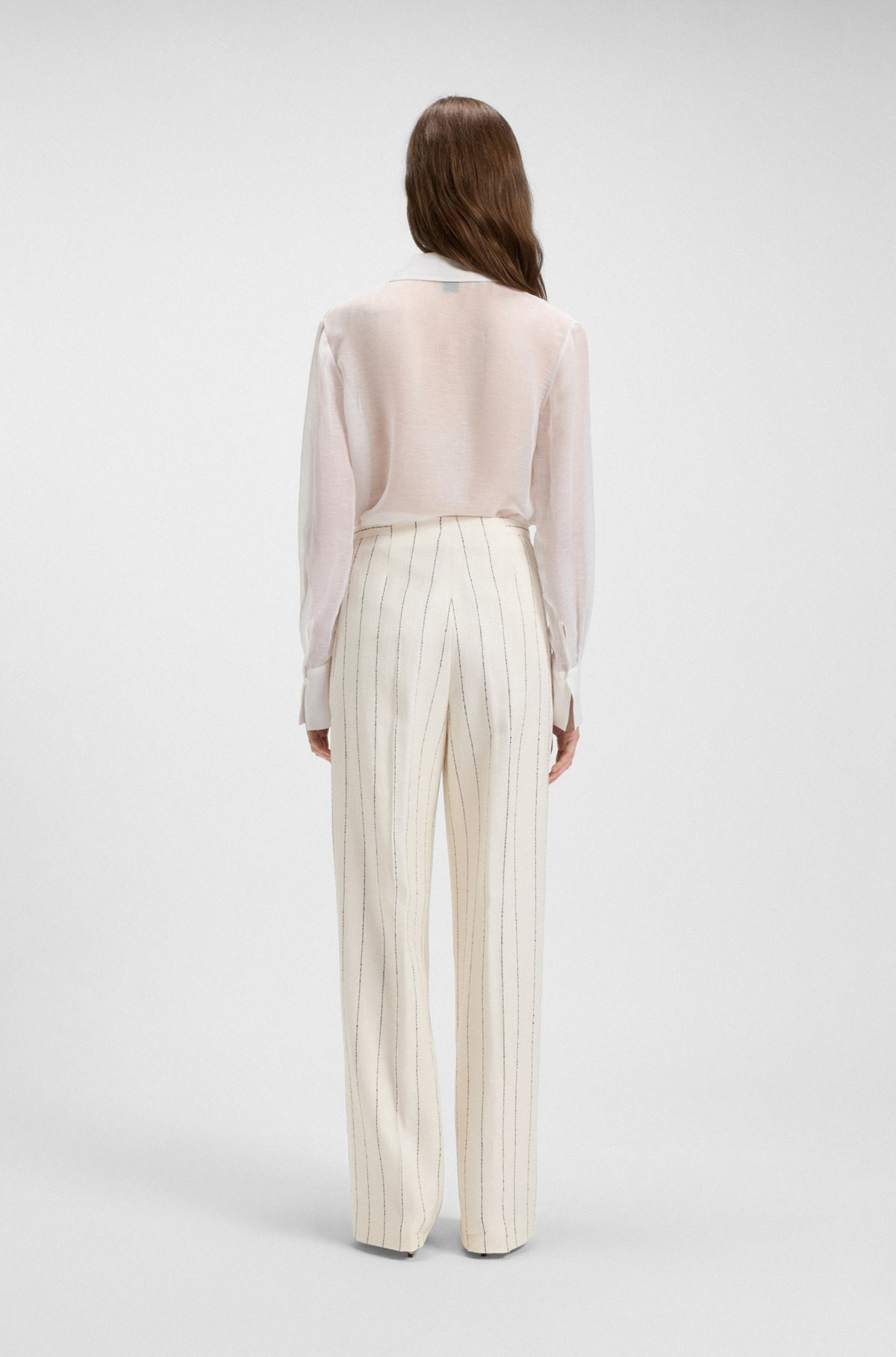 LOOSE-FIT SUIT TROUSERS IN STRIPED LINEN-BLEND BOUCLÉ - 4
