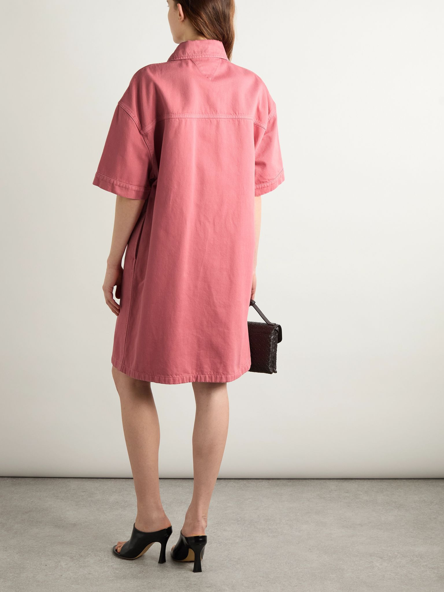 Oversized belted denim shirt dress Pink - 4