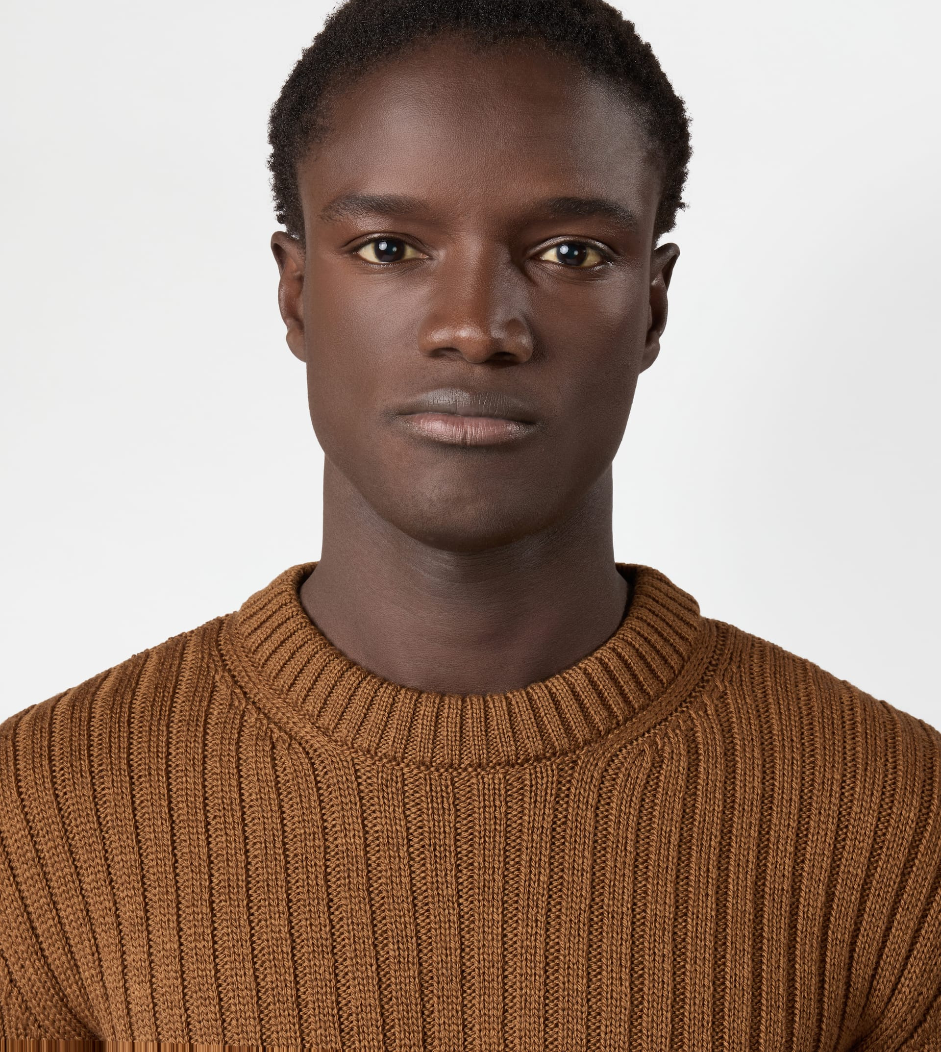 ROUND-NECK PULLOVER IN MERINO WOOL - BROWN - 5