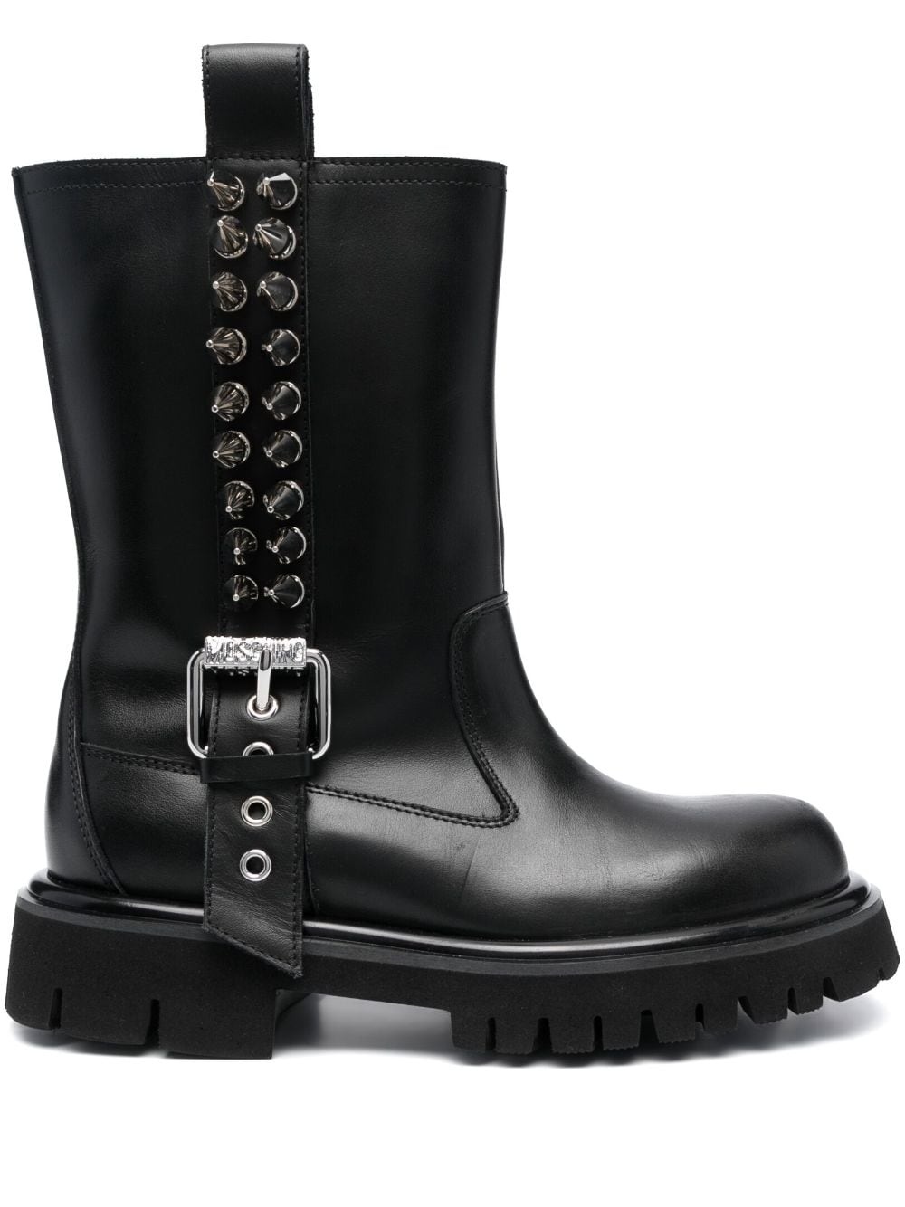 spike-embellished leather boots - 1