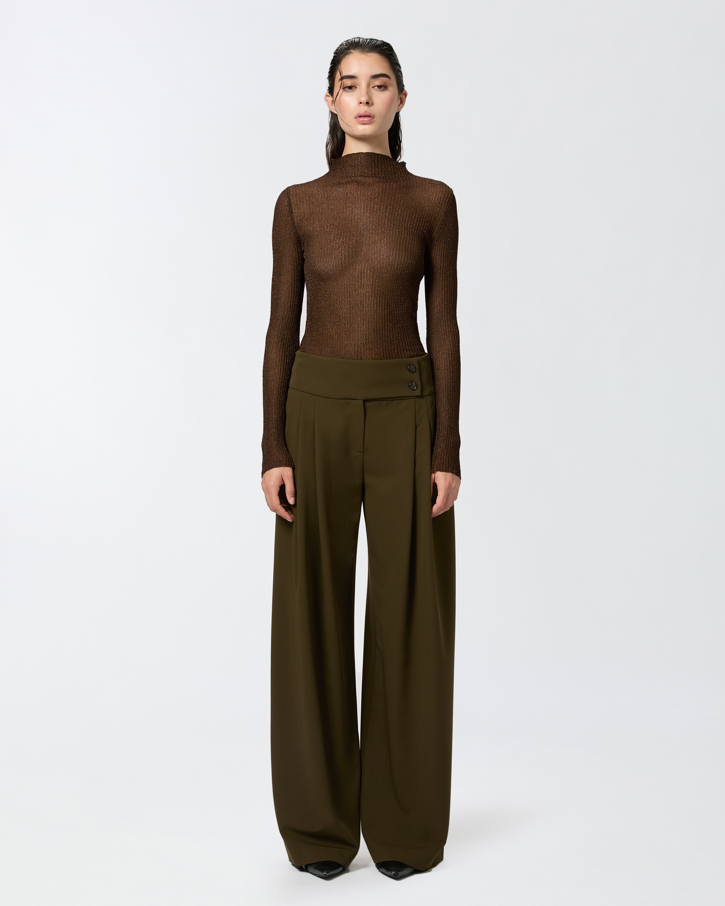 ELEGANT WIDE-LEG TROUSERS WITH DARTS - 2
