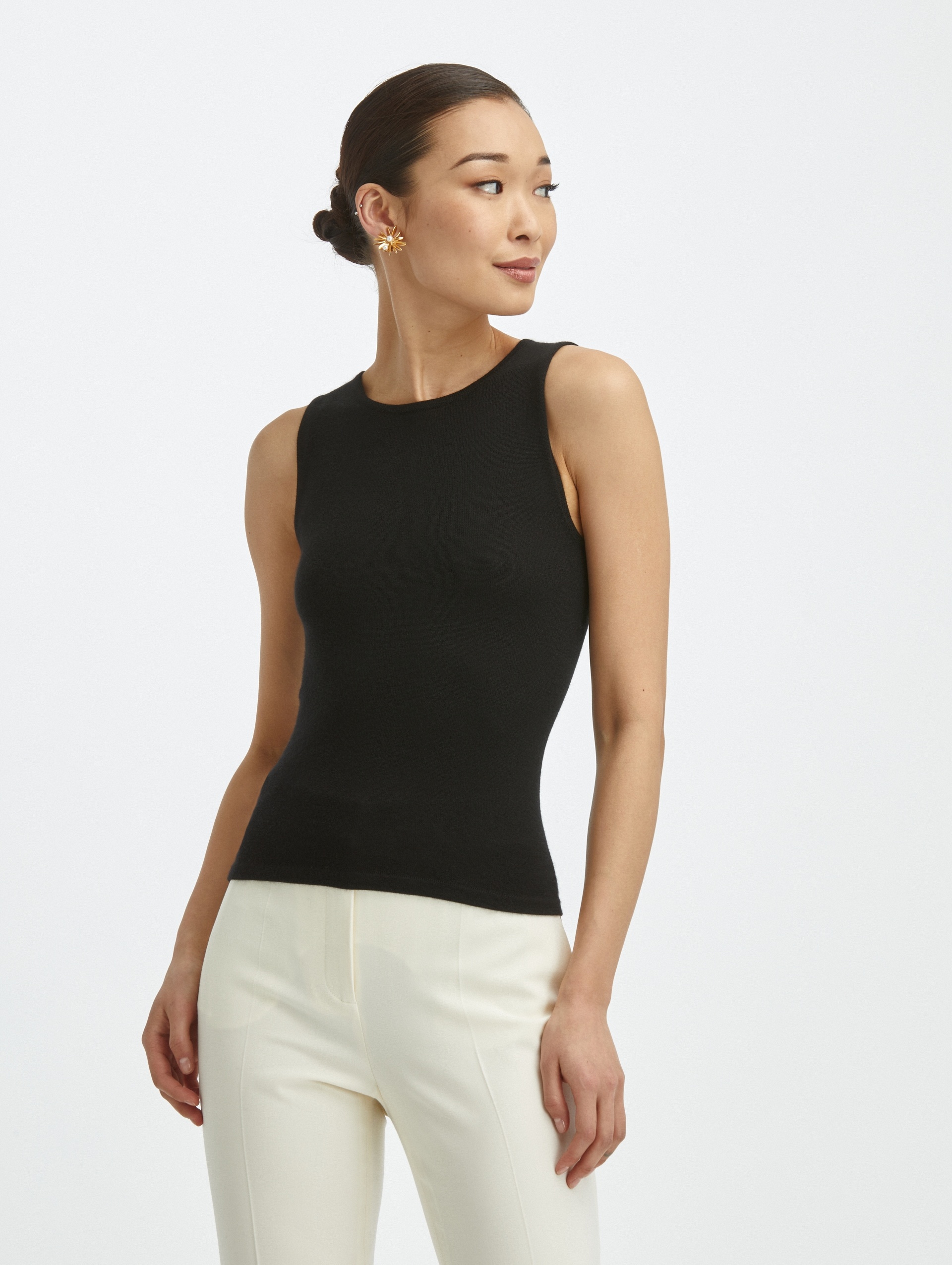 CASHMERE SILK JEWEL NECK TANK - 1