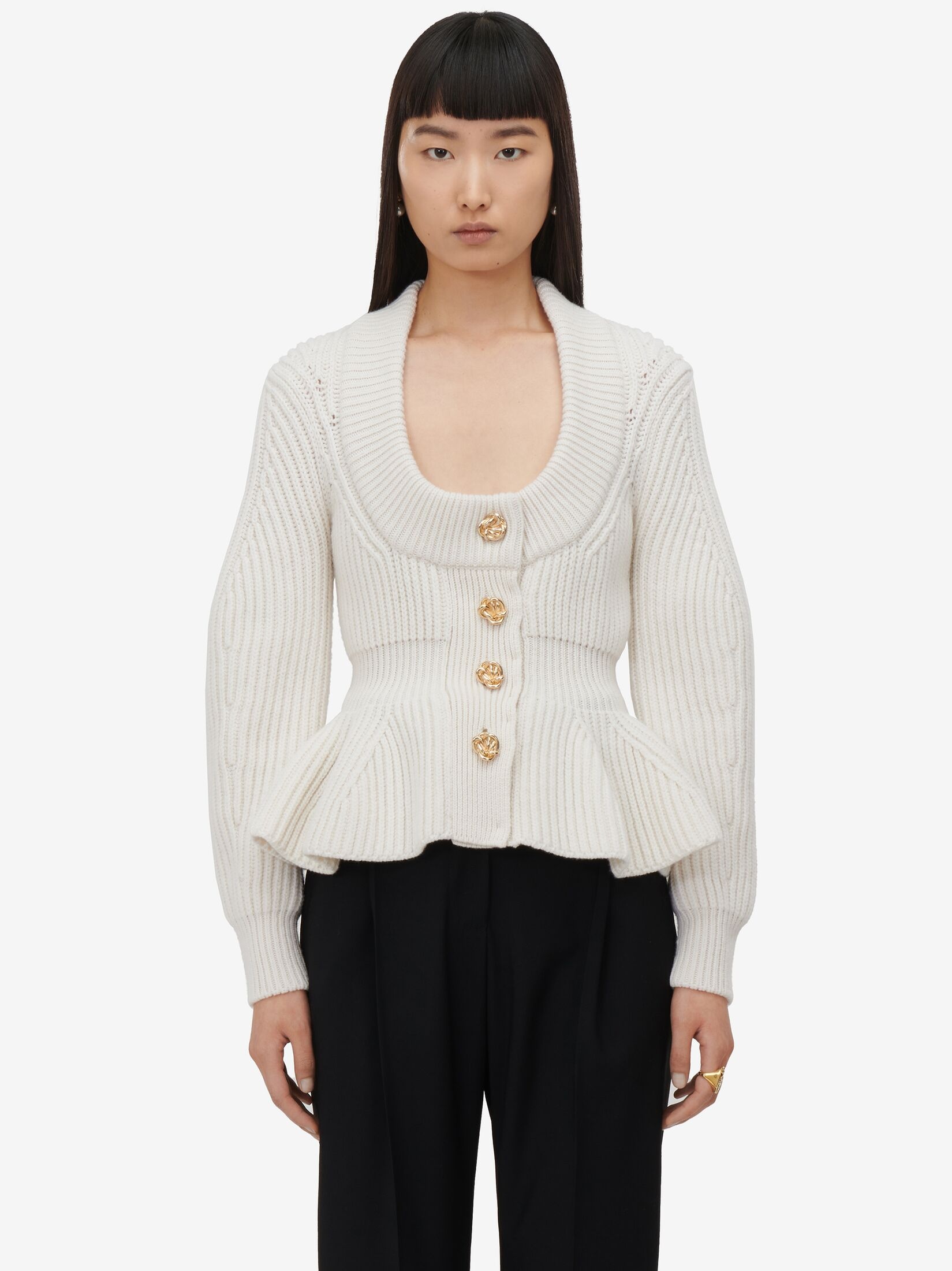 Women's Peplum Cardigan in Ivory - 5