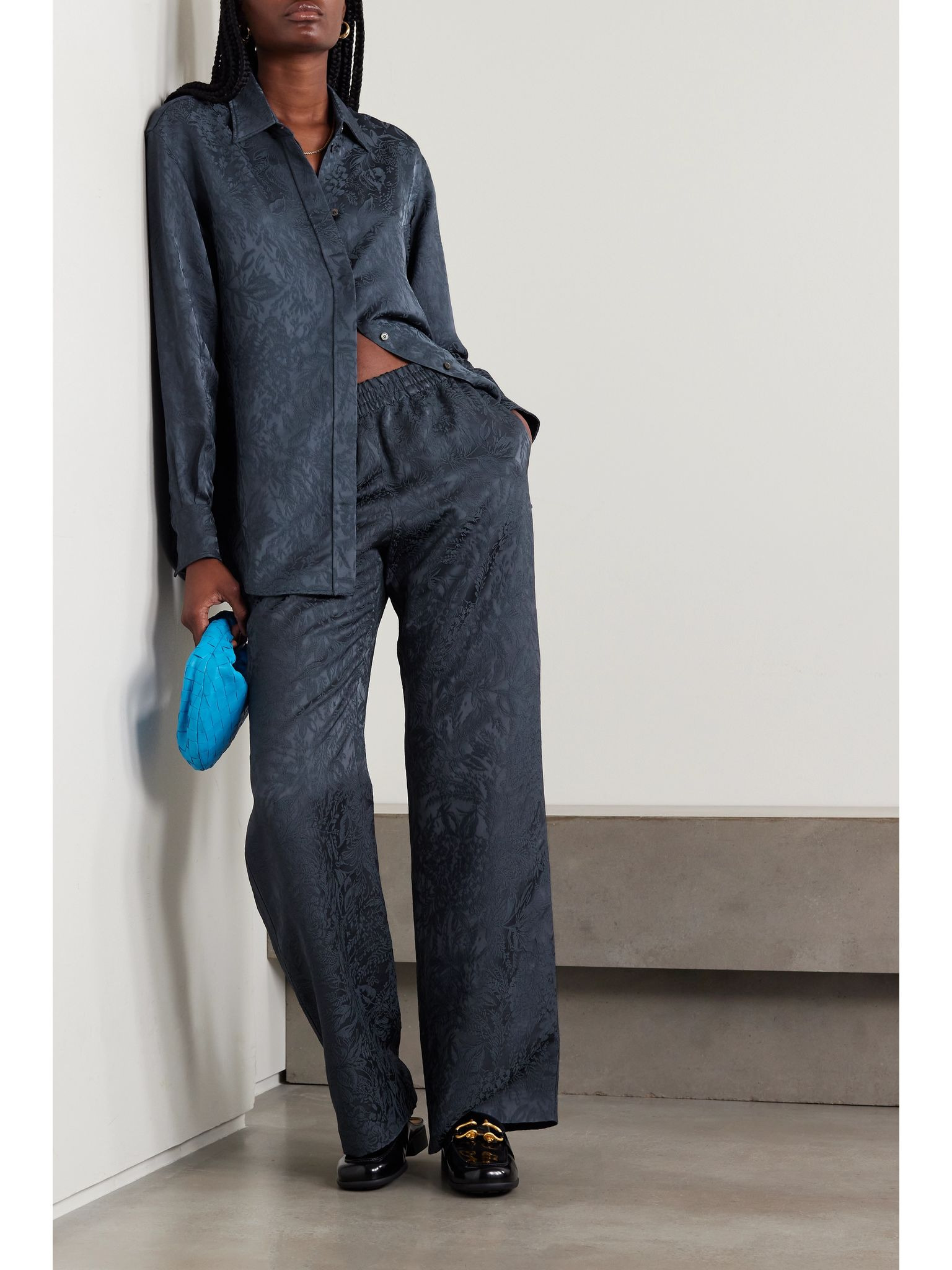 Journey satin-jacquard shirt Navy - 2