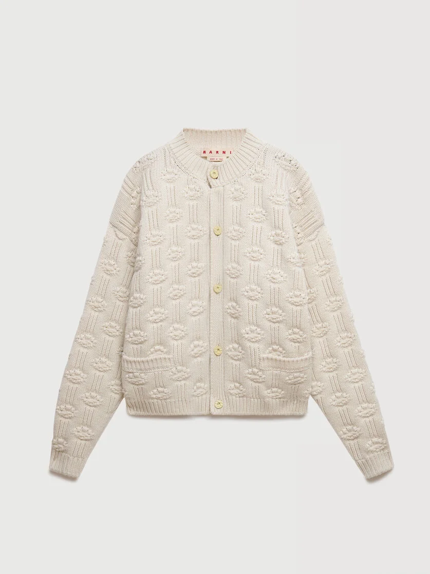 WHITE FISHERMAN WOOL-CASHMERE CARDIGAN - 1