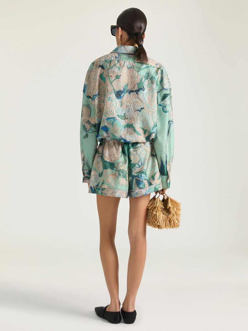 CROPPED SHIRT IN SILK WITH ROSES PRINT 3