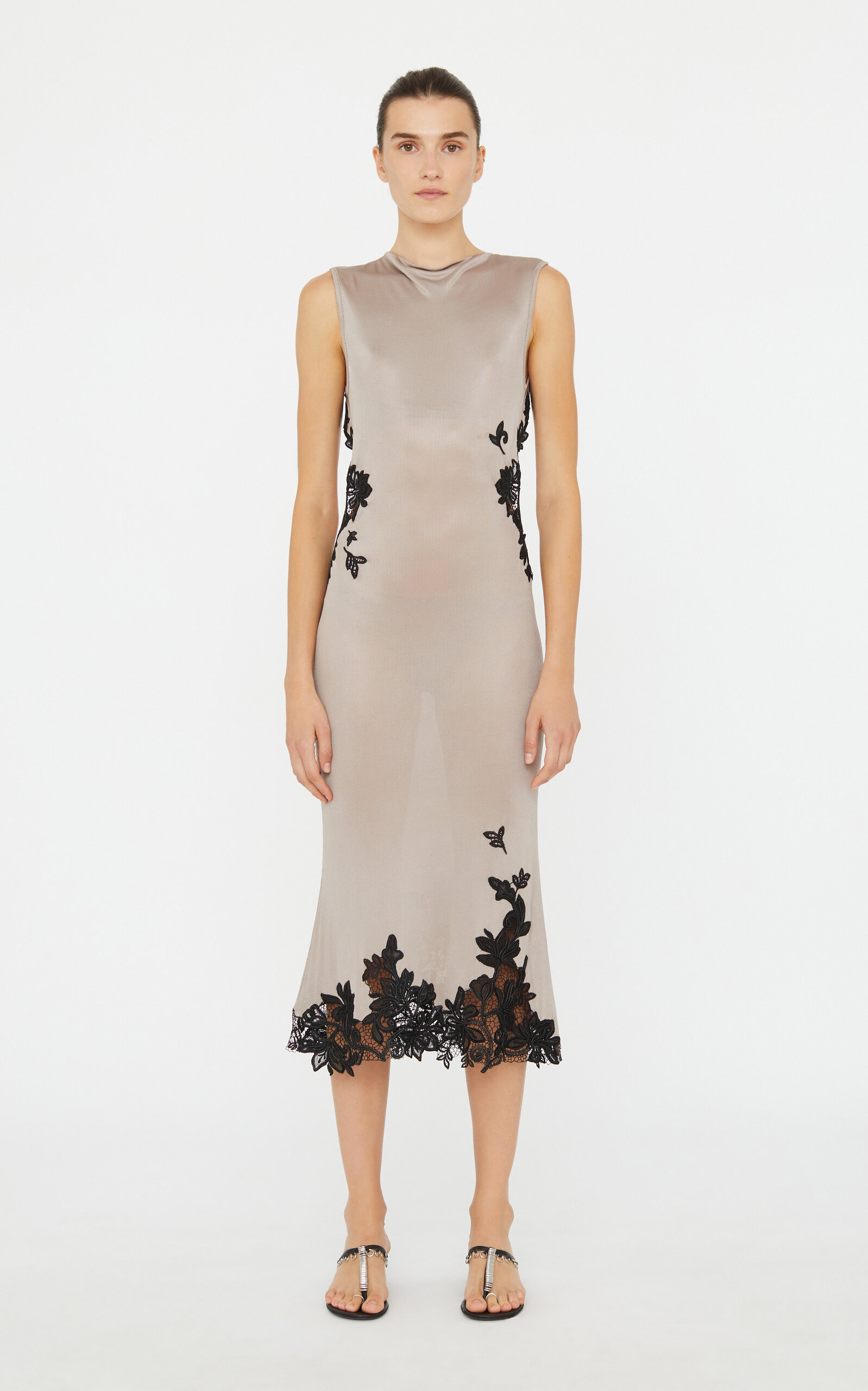 Embroidered Knit Midi Dress taupe - 2
