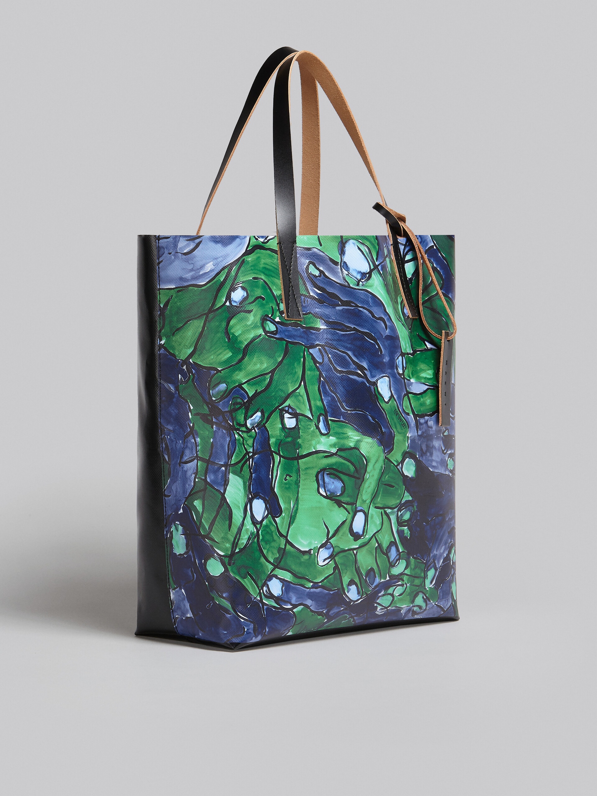 Marni TRIBECA SHOPPING BAG WITH BLUE AND GREEN MANI PRINT | REVERSIBLE