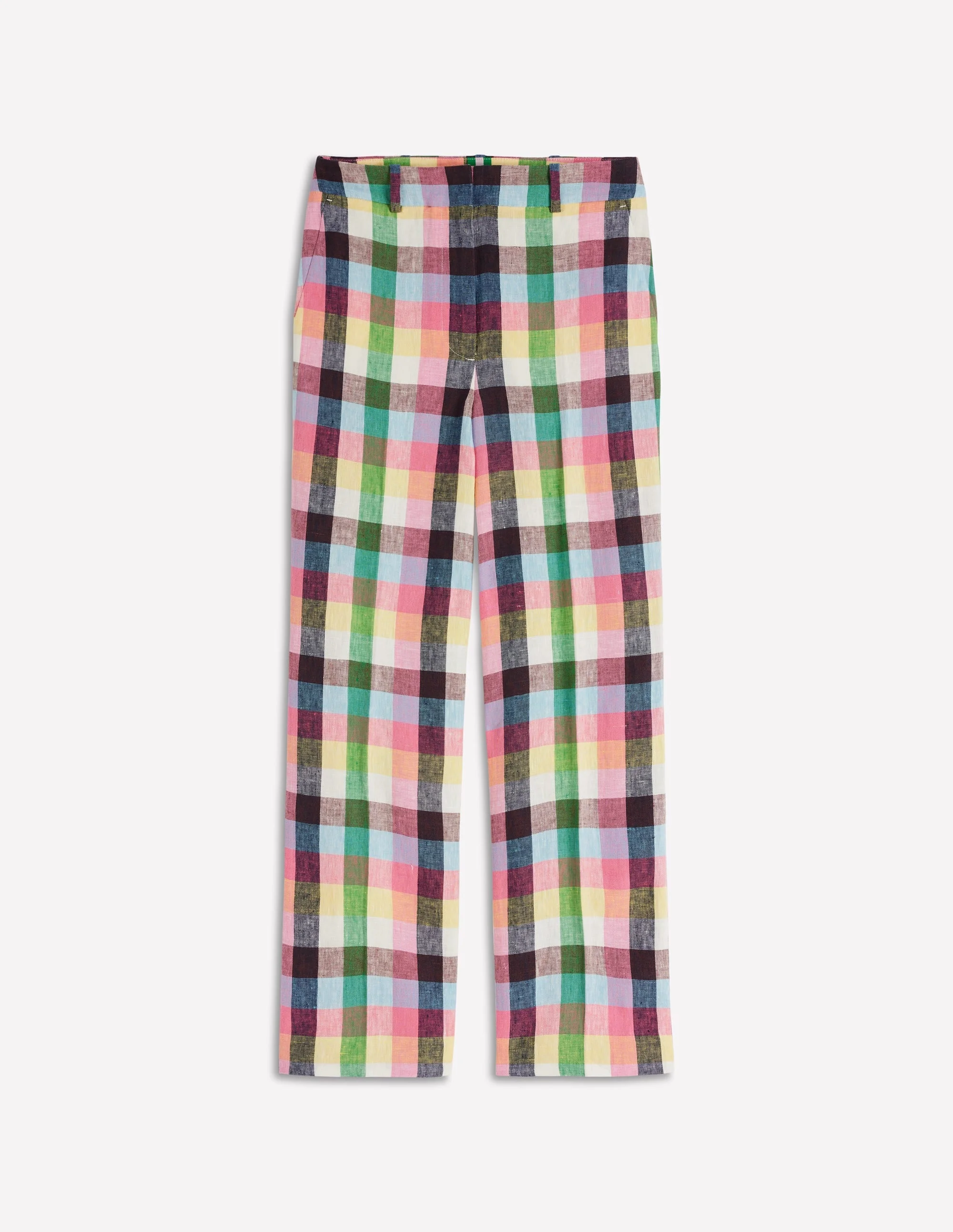 Canonbury Linen Pants-Soft Yellow, Pink Multigingham - 1