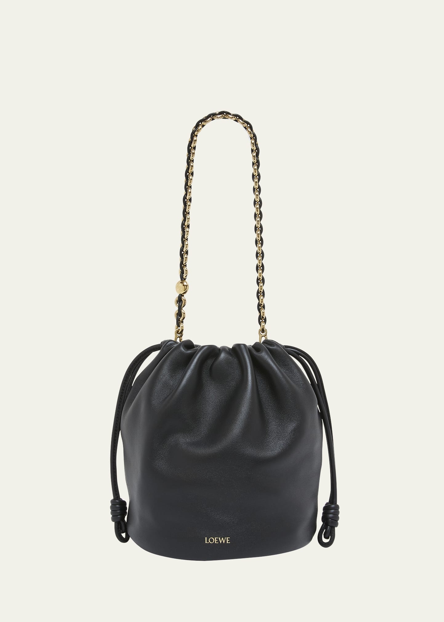 x Paula’s Ibiza Flamenco Bucket Bag in Napa Leather with Chain - 1