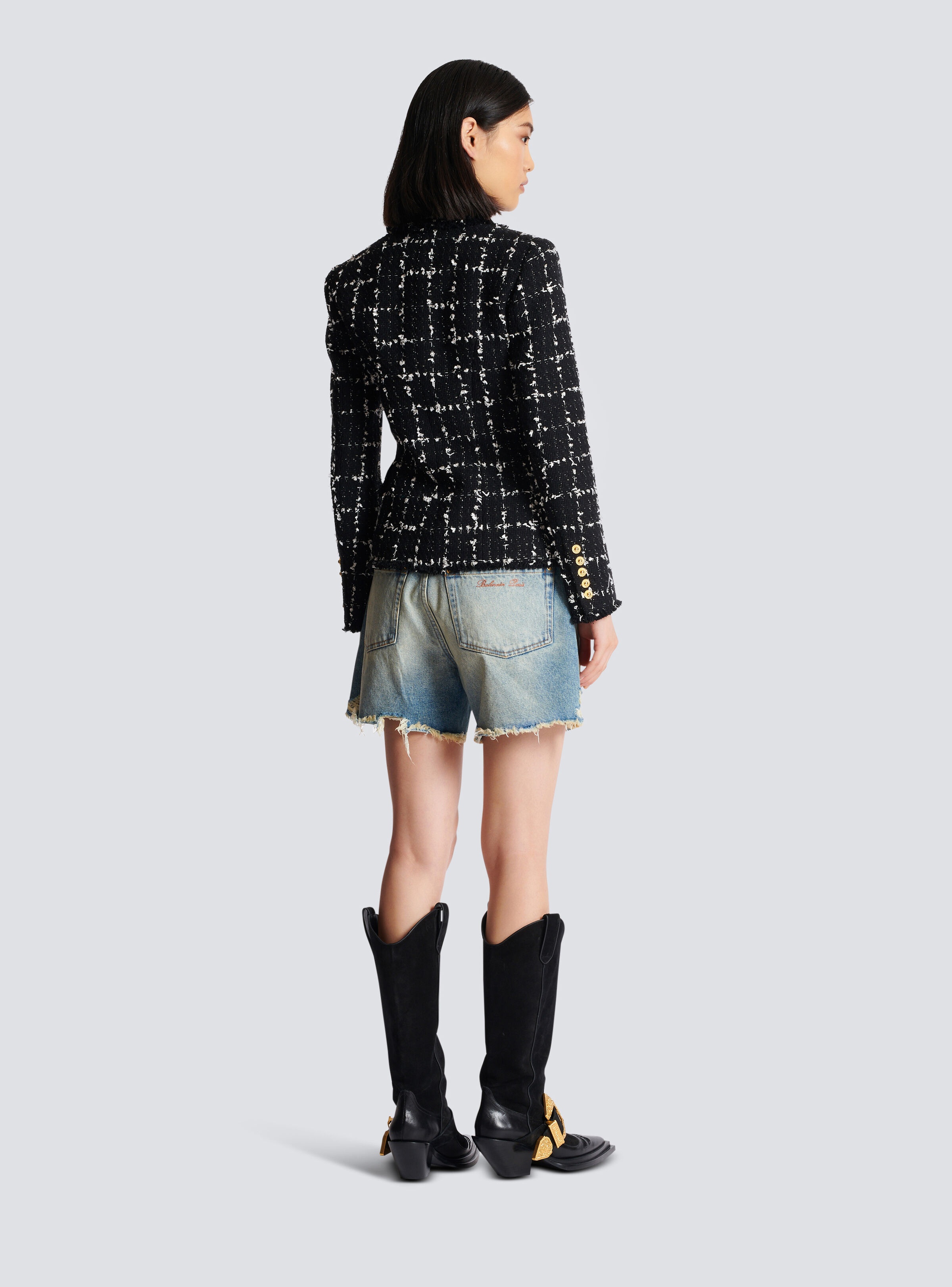 Check tweed 6-button jacket - 4