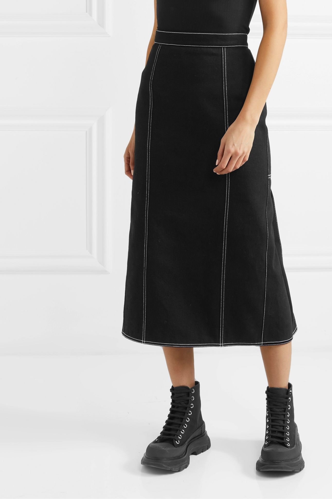 Pleated denim midi skirt - 3