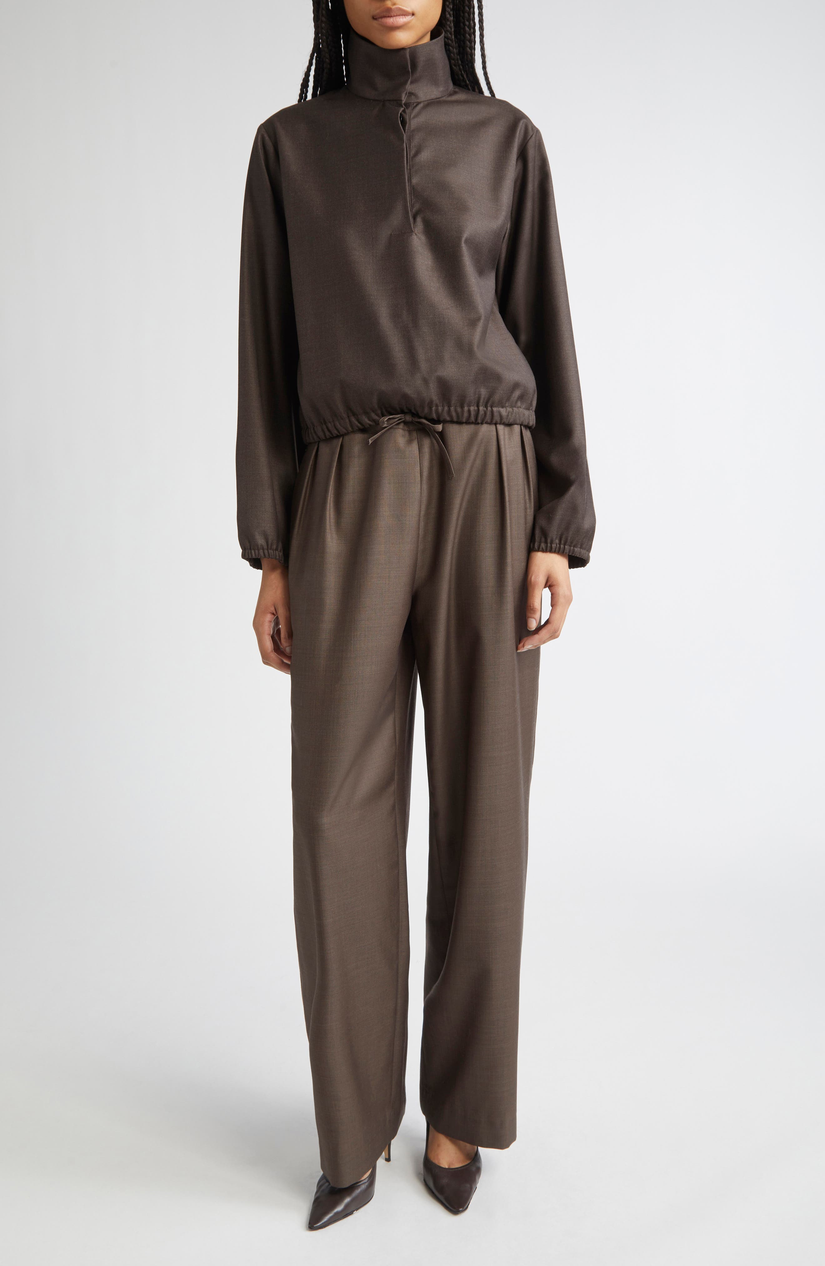 LOULOU DE SAISON Zyla Stand Collar Wool Top in Grizzly at Nordstrom - 2