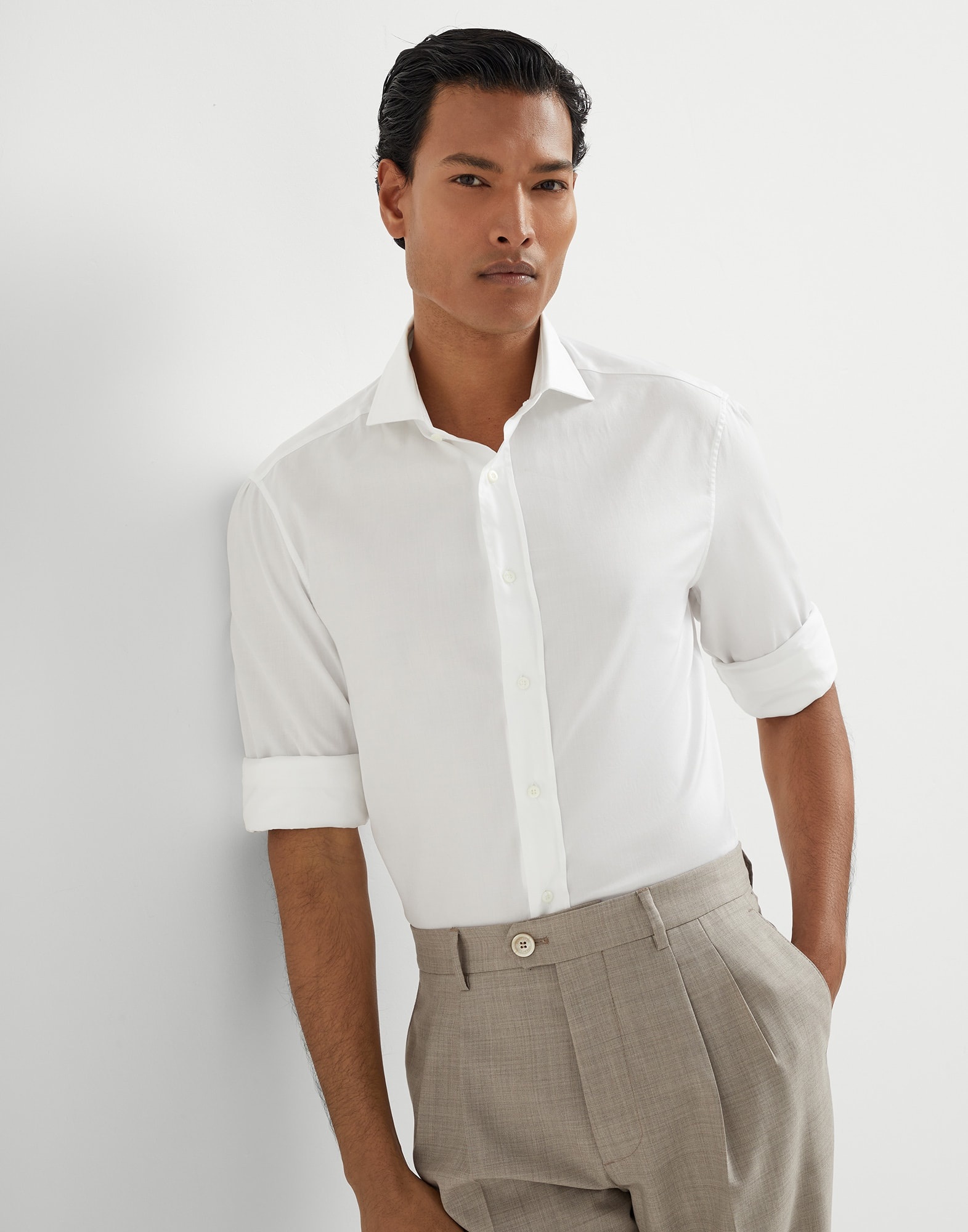 Twill slim fit shirt with spread collar - 4