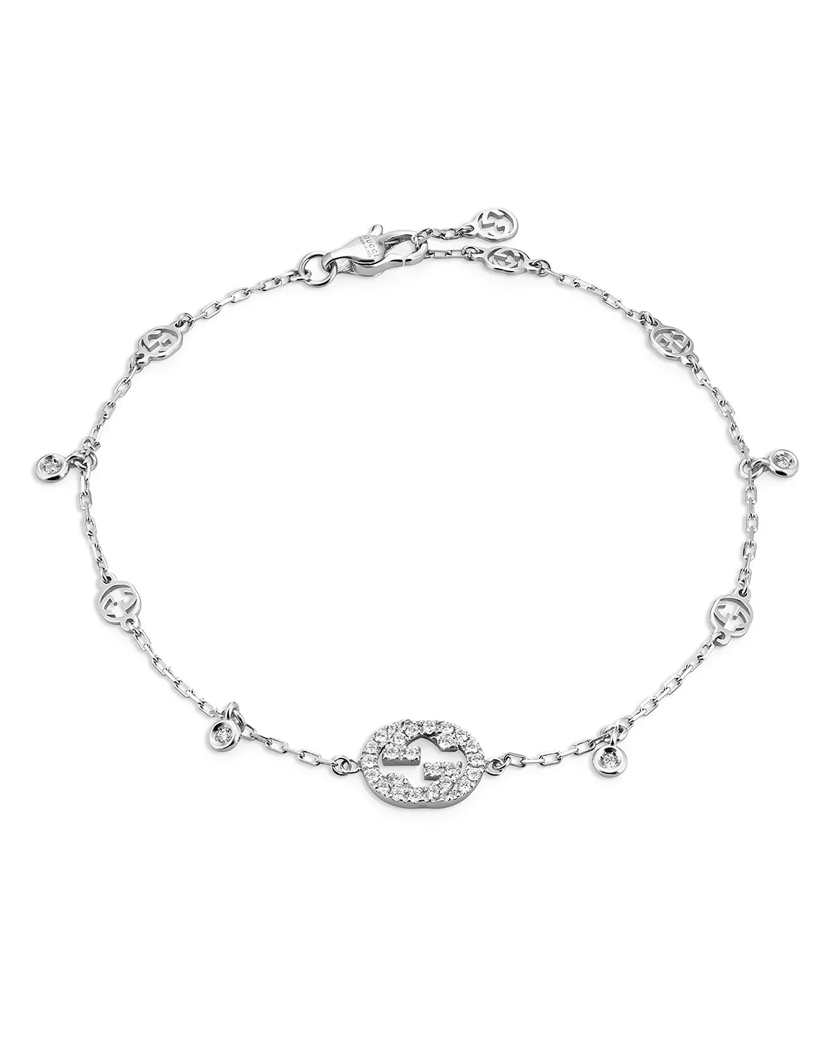 18K White Gold Interlocking G Diamond Bracelet - 1