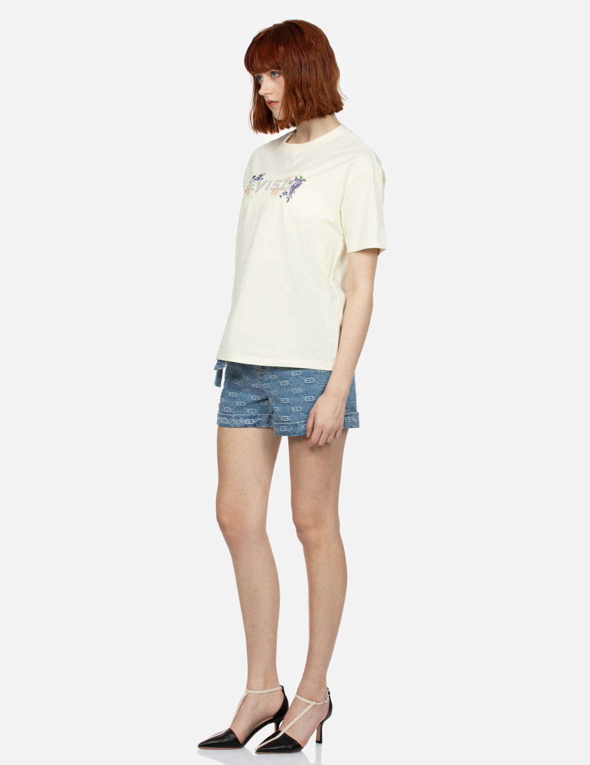 FLORAL PRINT AND RHINESTONE LOGO OVERSIZED T-SHIRT - 3