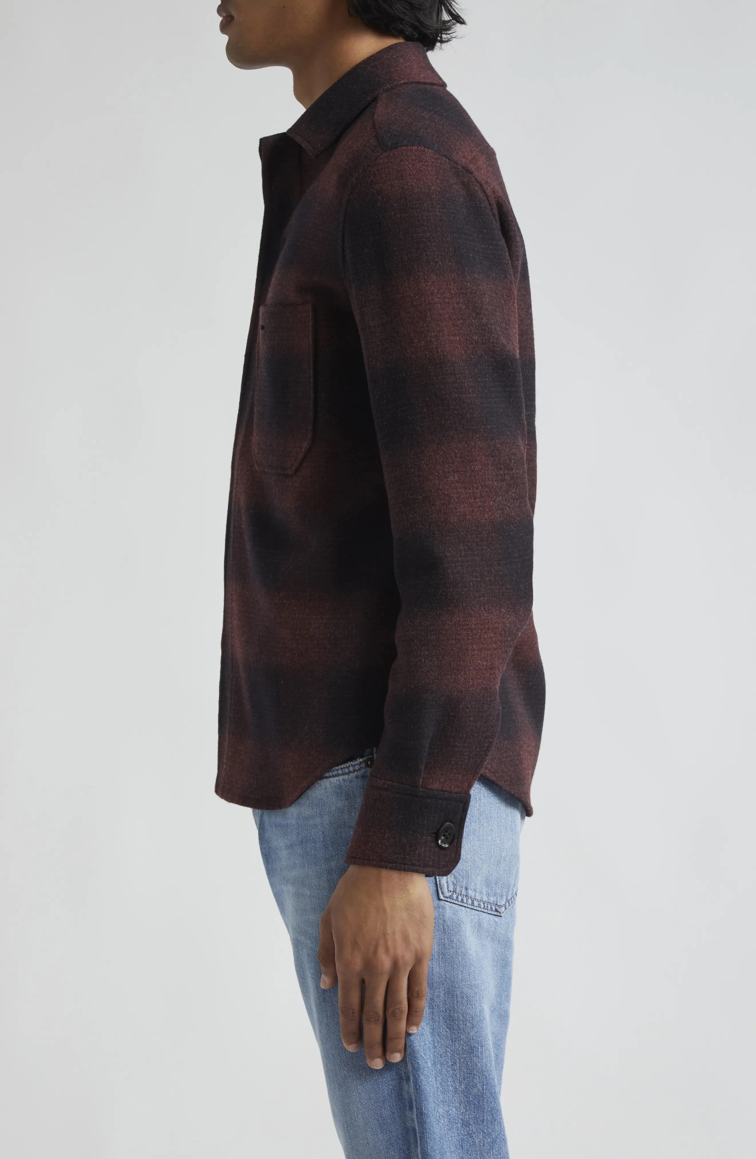 Ombré Plaid Trofeo Wool & Cashmere Double Face Overshirt - 3